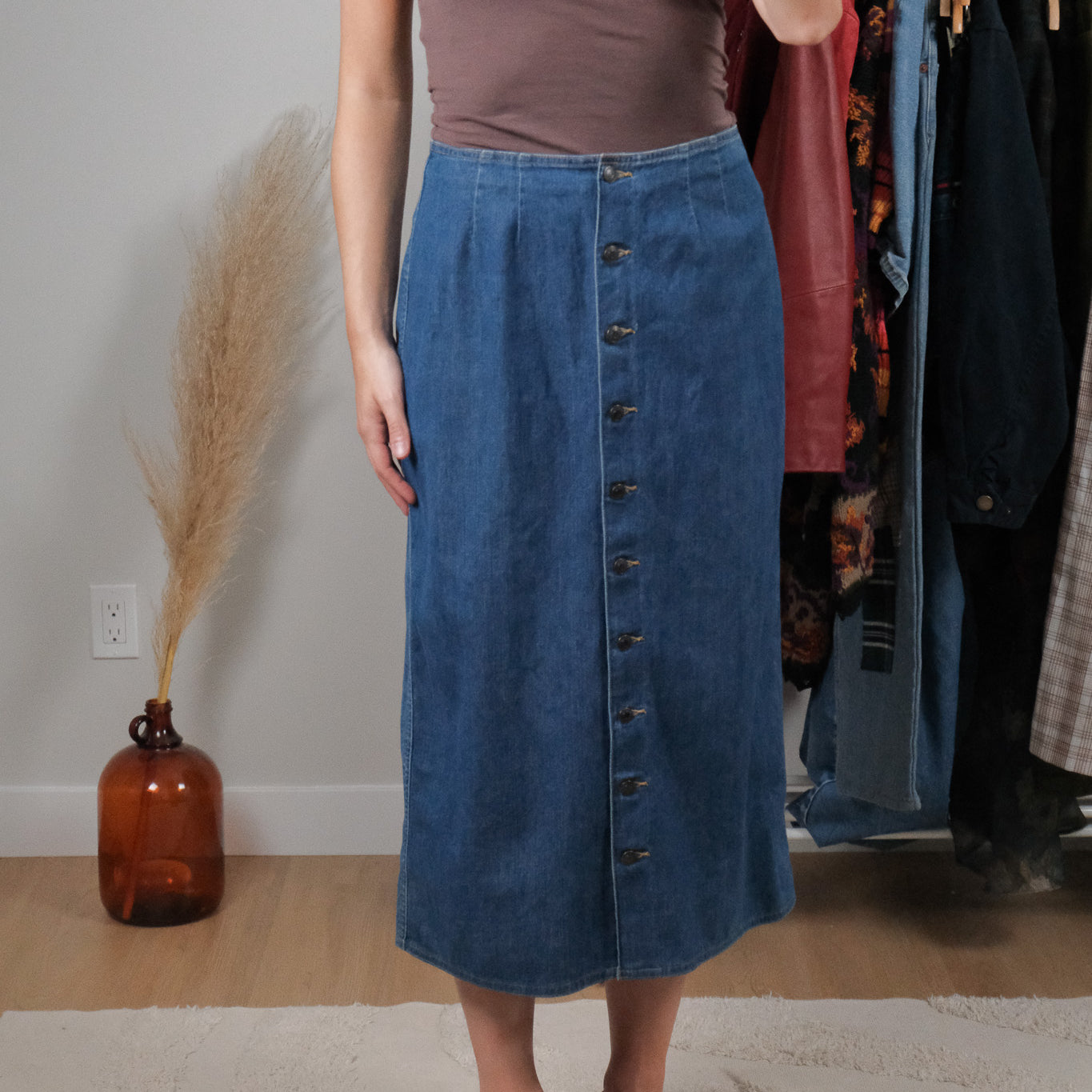 Vintage x Cotton Denim Button Maxi (6)