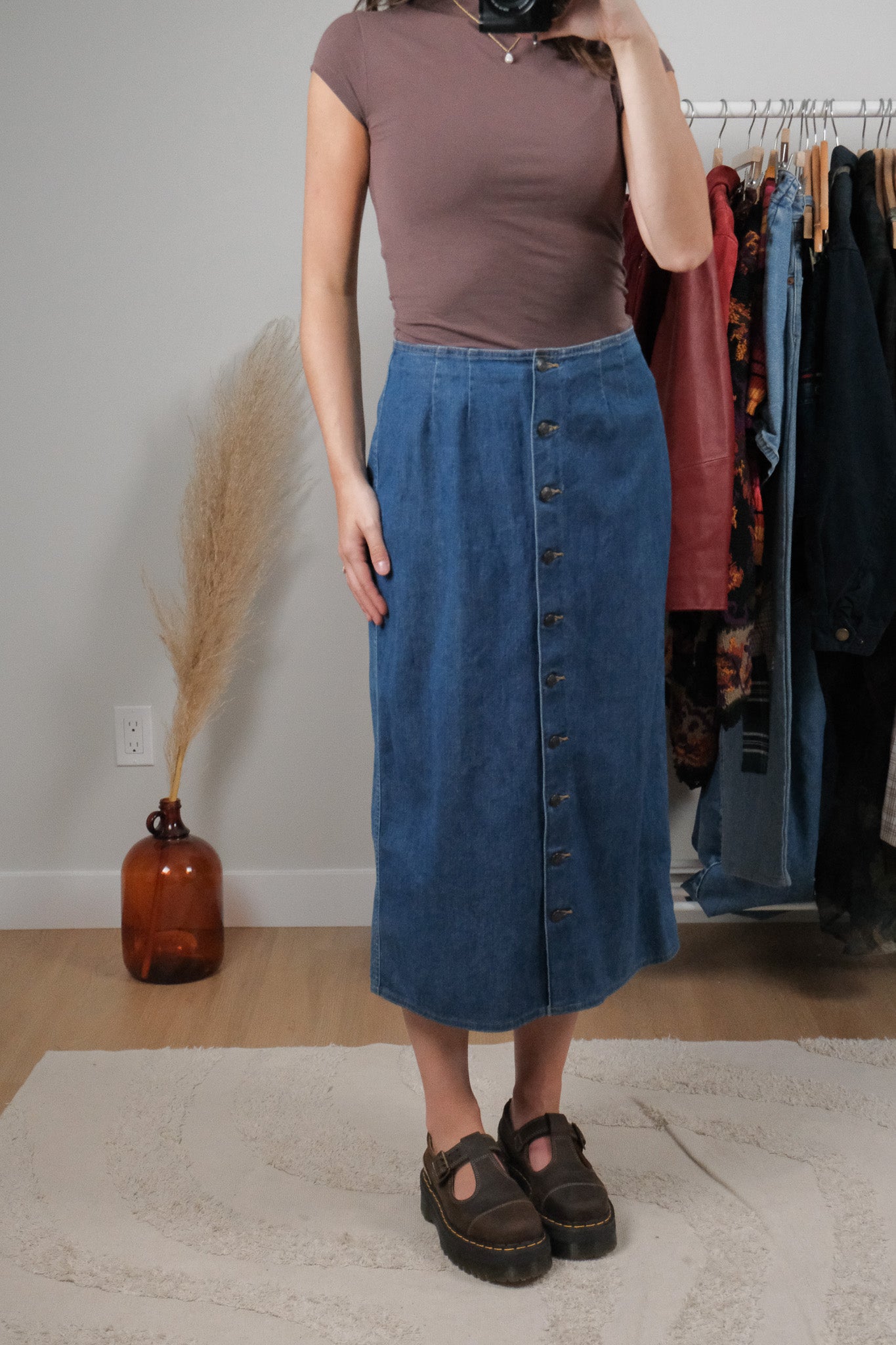 Vintage x Cotton Denim Button Maxi (6)