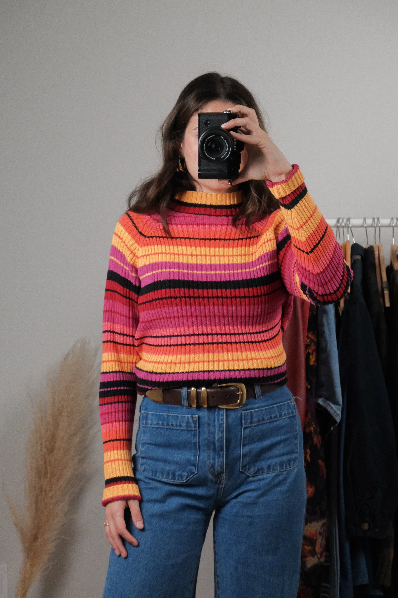 Vintage x Ribbed Shimmer Striped Mock-neck (M/L)