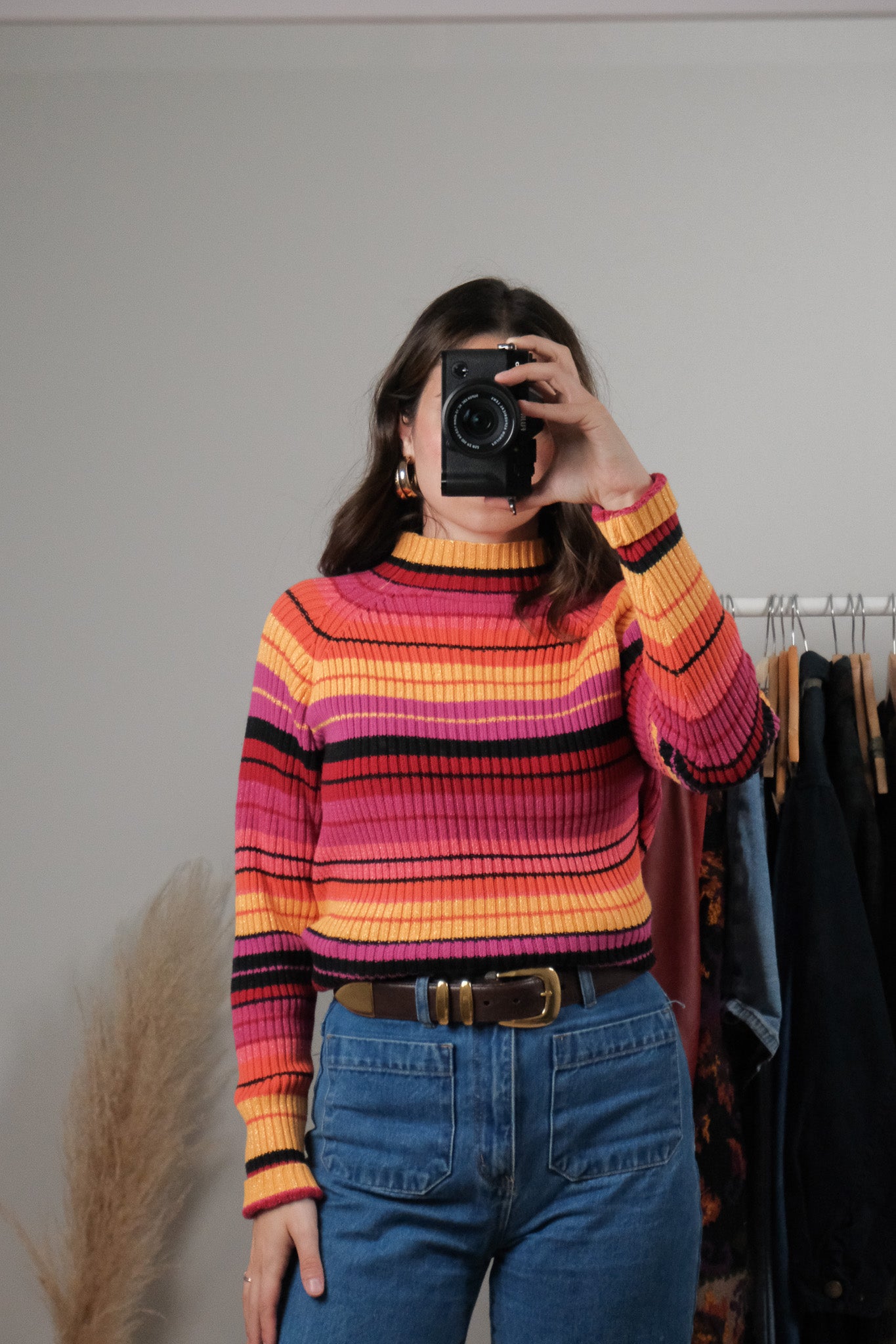 Vintage x Ribbed Shimmer Striped Mock-neck (M/L)