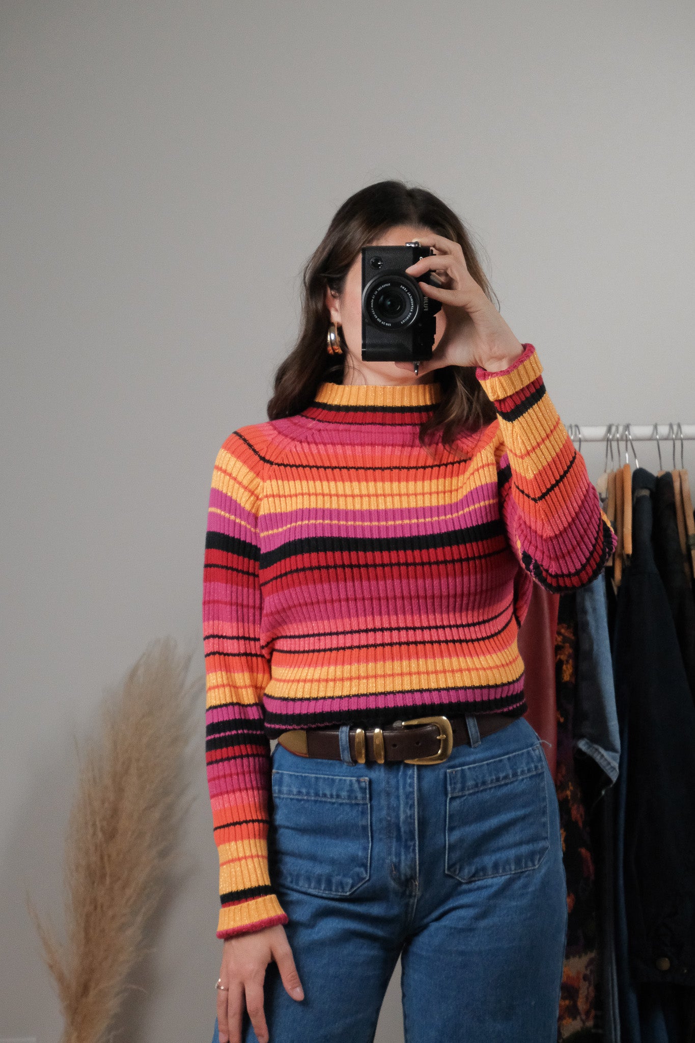 Vintage x Ribbed Shimmer Striped Mock-neck (M/L)