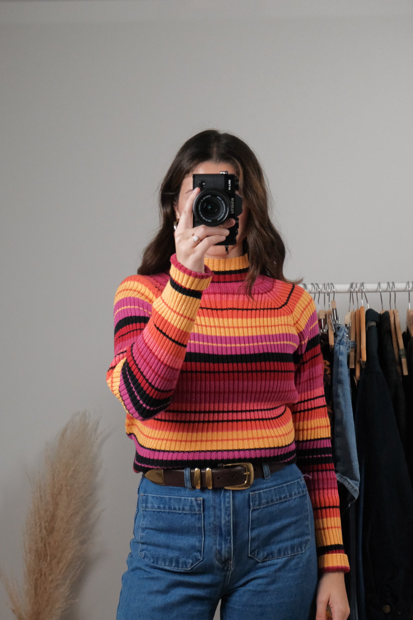 Vintage x Ribbed Shimmer Striped Mock-neck (M/L)