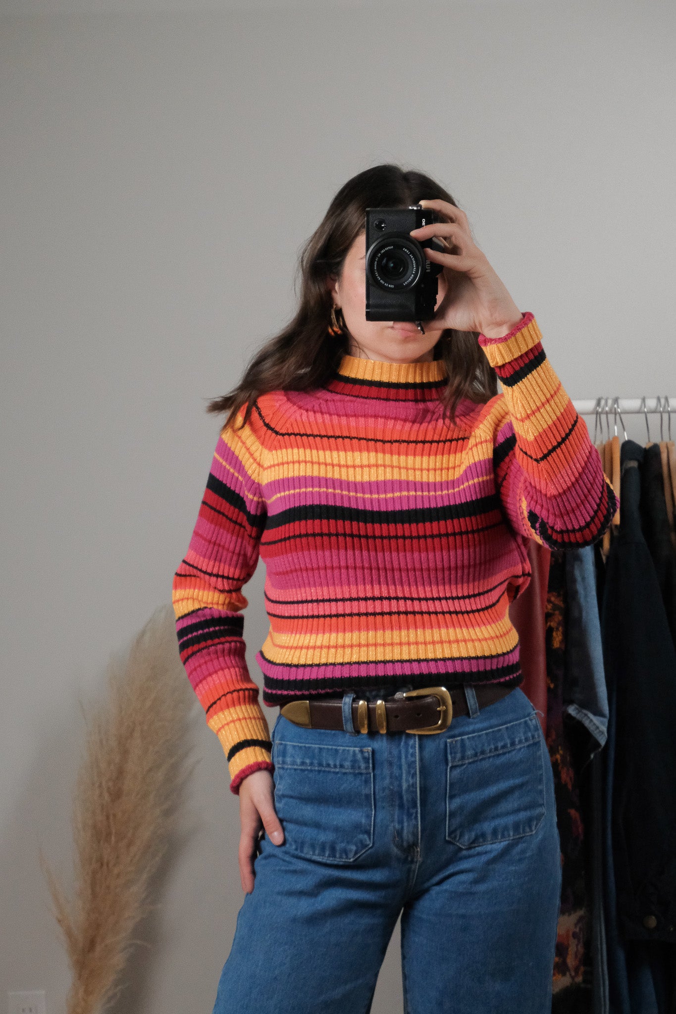 Vintage x Ribbed Shimmer Striped Mock-neck (M/L)