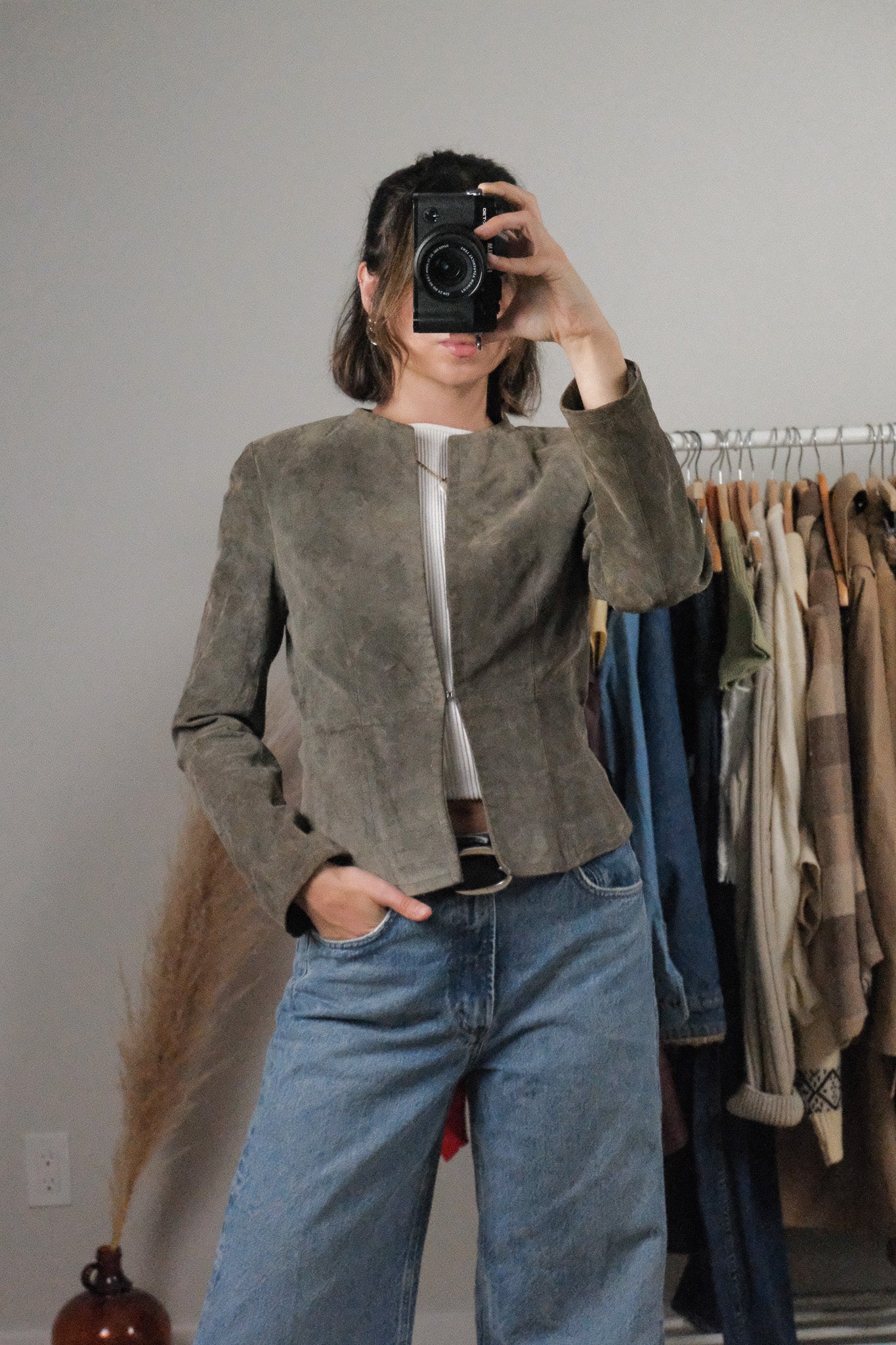 Vintage x Suede Fitted Clasp Jacket (S)