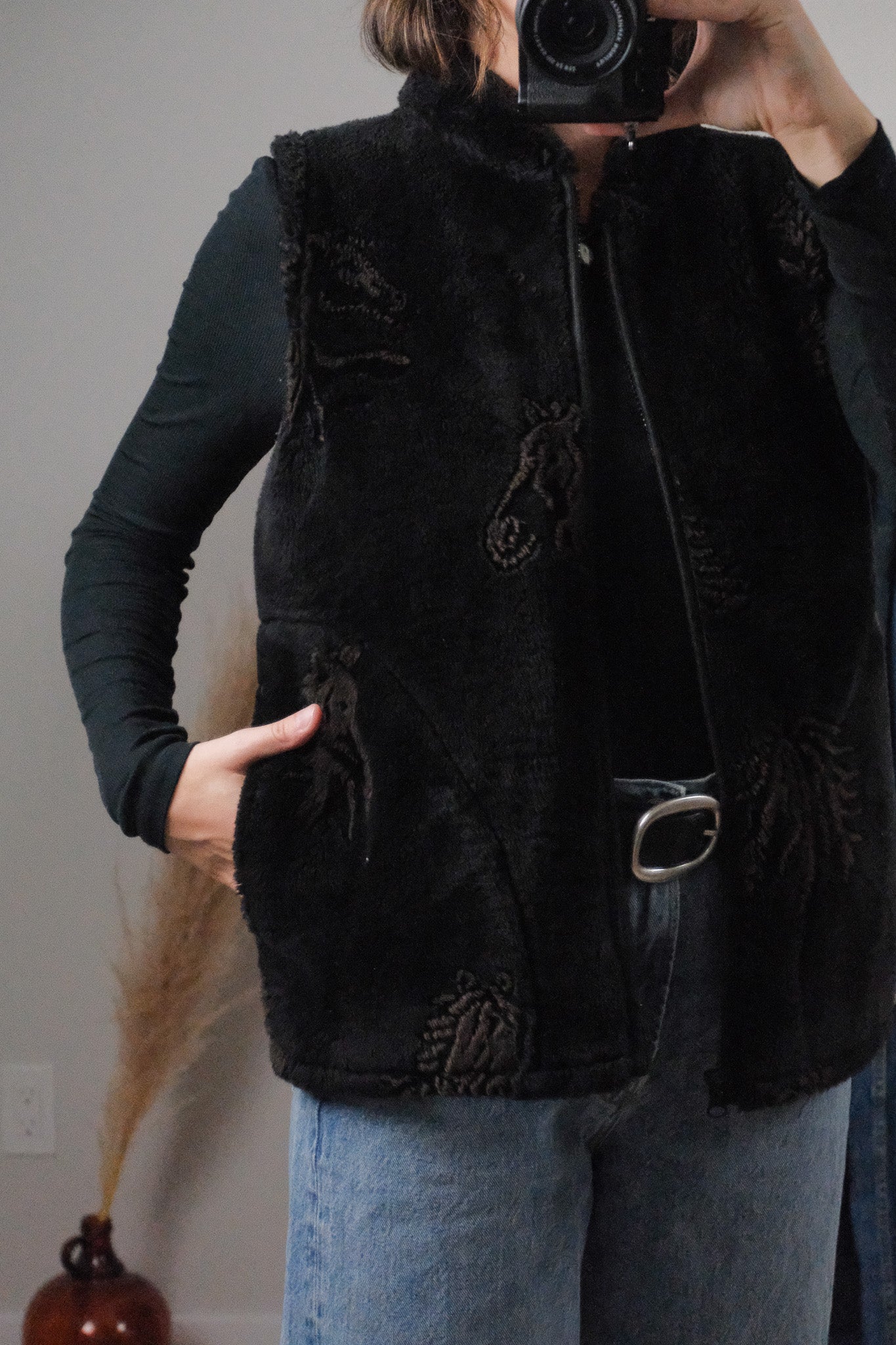 Made in USA x Vintage x Faux Fur Fuzzy Horse Vest (S)