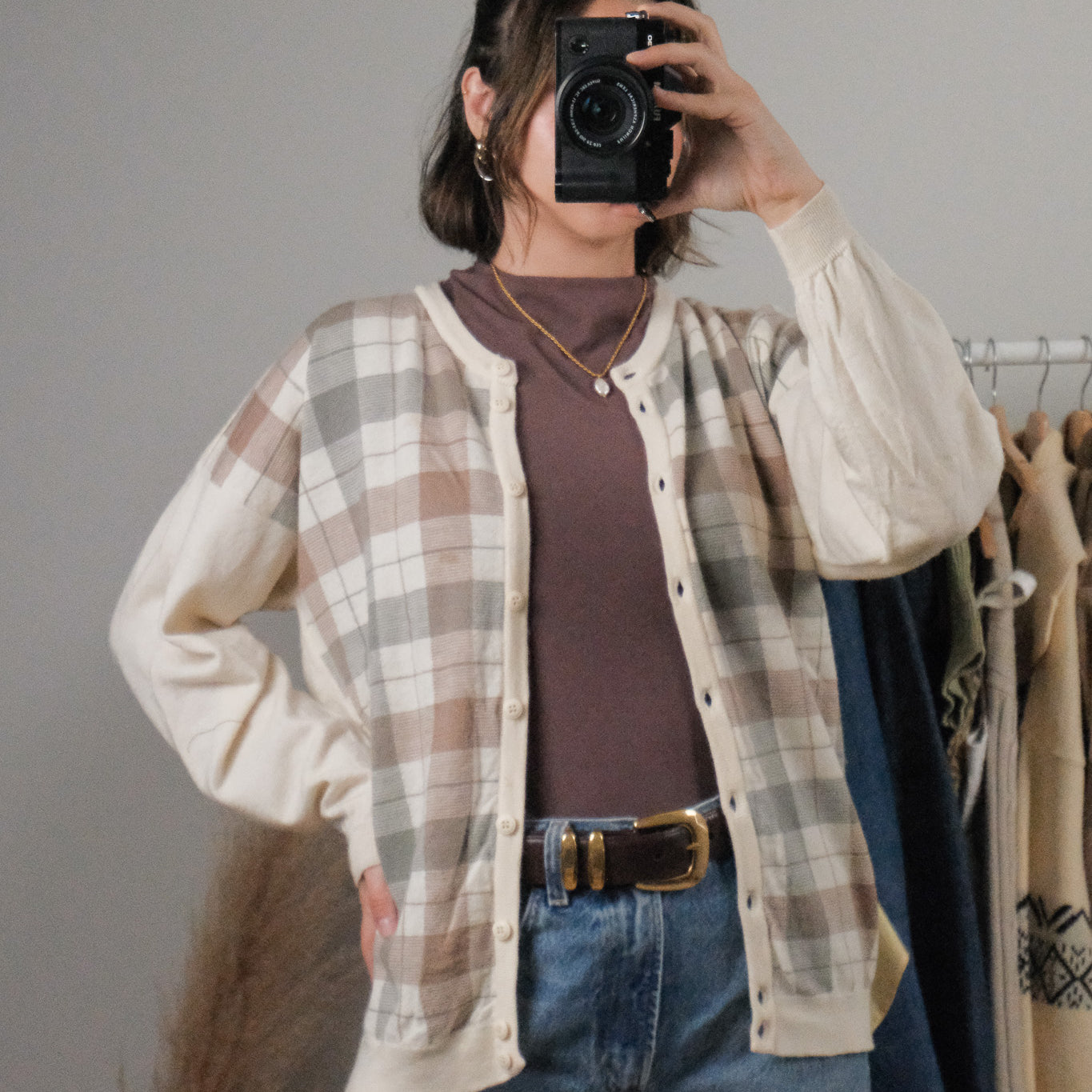 Made in UK x Vintage x Wool Plaid Cardigan (M)