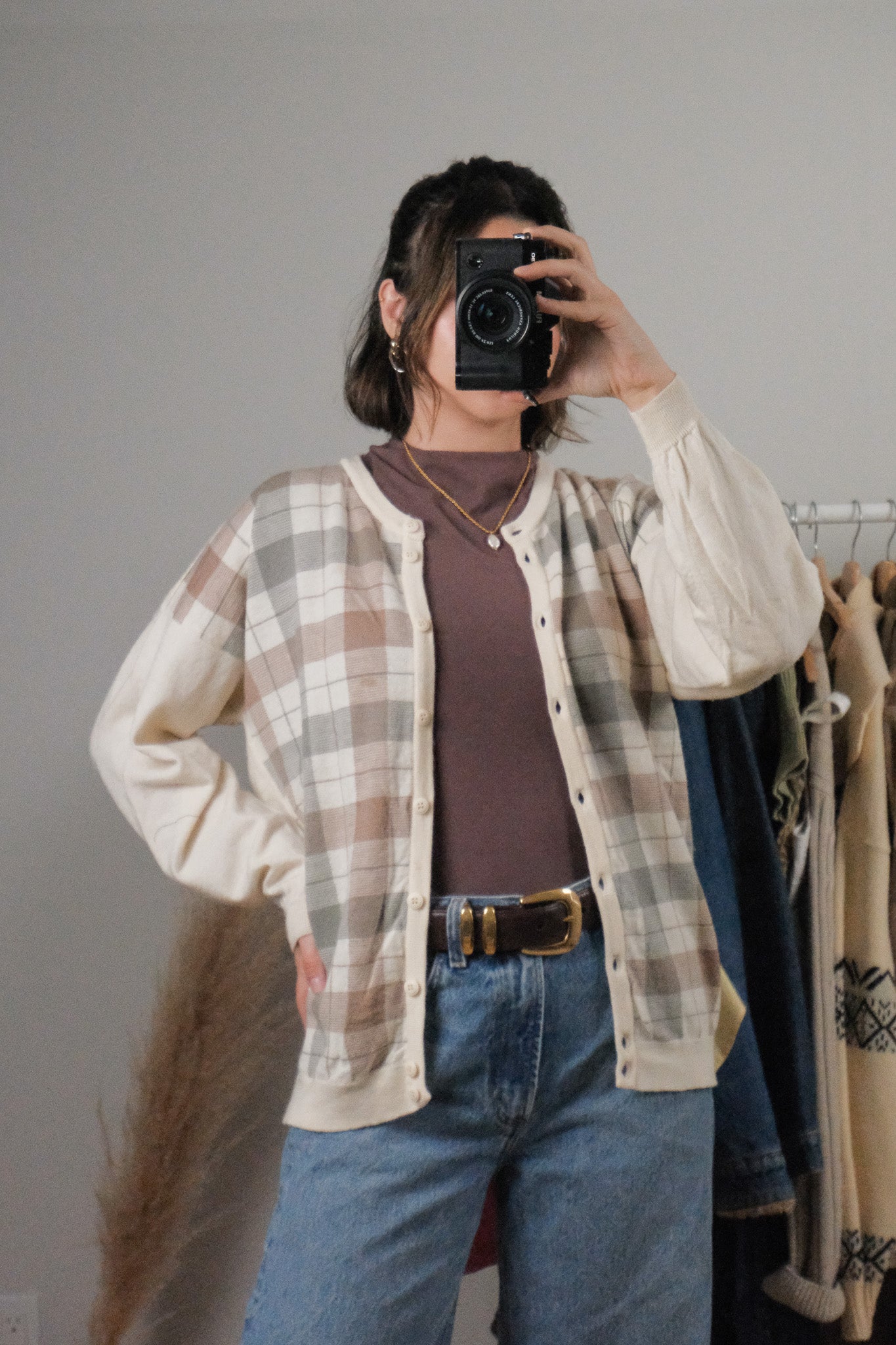 Made in UK x Vintage x Wool Plaid Cardigan (M)