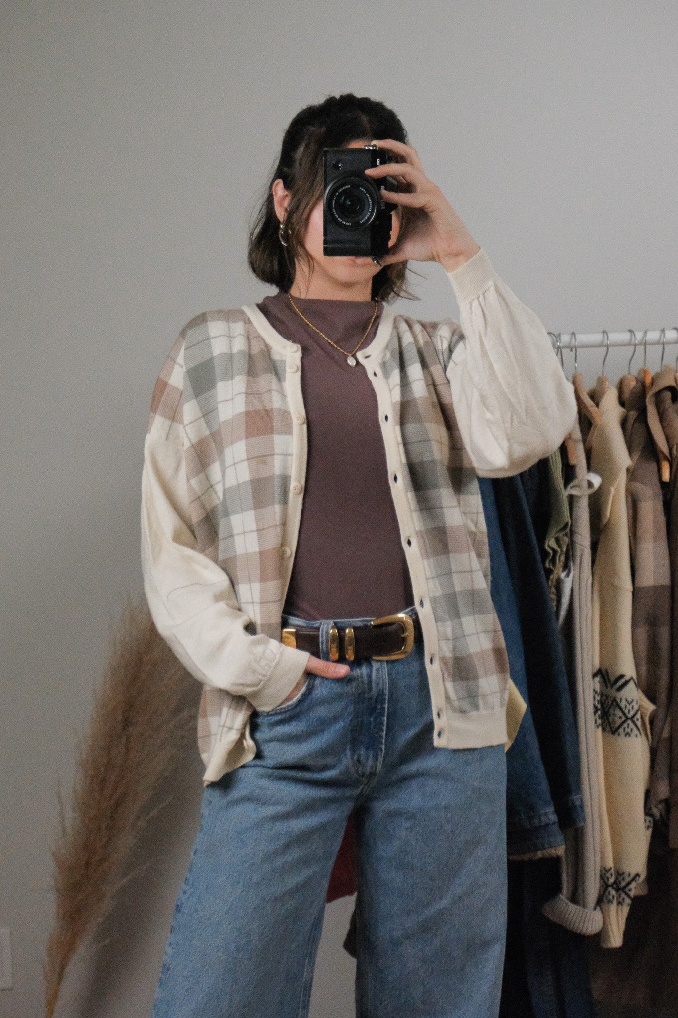 Made in UK x Vintage x Wool Plaid Cardigan (M)