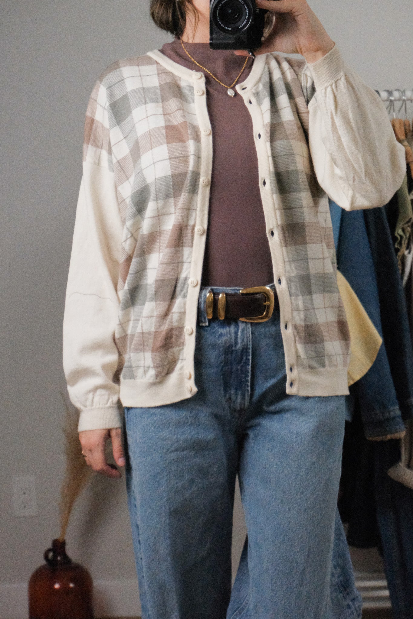 Made in UK x Vintage x Wool Plaid Cardigan (M)