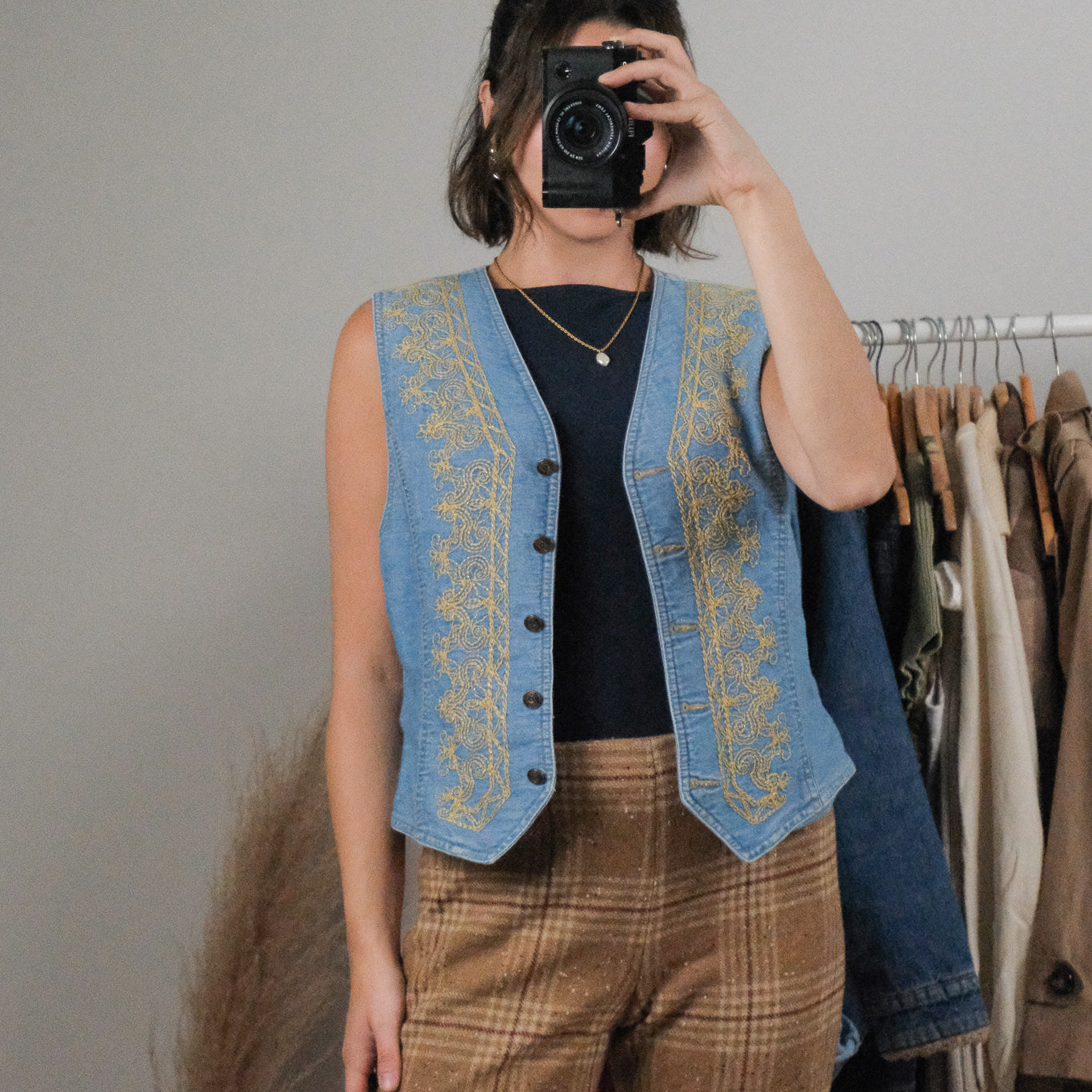 Vintage x Cotton Denim Embroidered Vest (M)