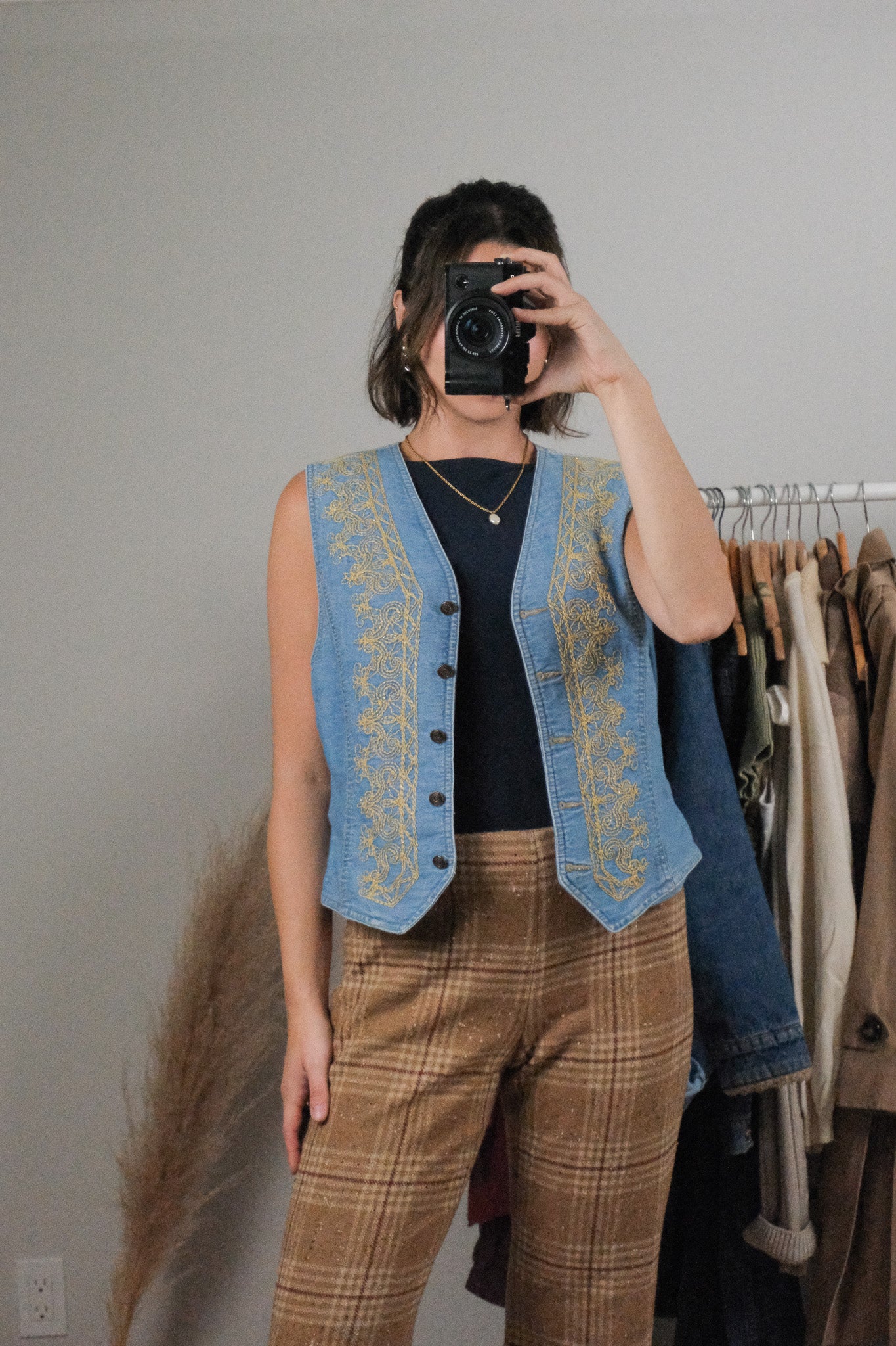 Vintage x Cotton Denim Embroidered Vest (M)