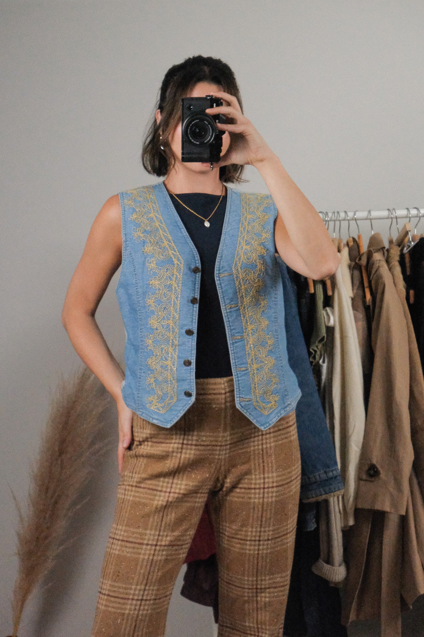 Vintage x Cotton Denim Embroidered Vest (M)