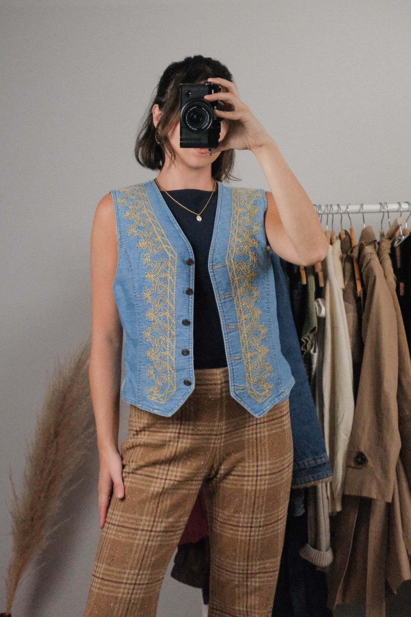 Vintage x Cotton Denim Embroidered Vest (M)