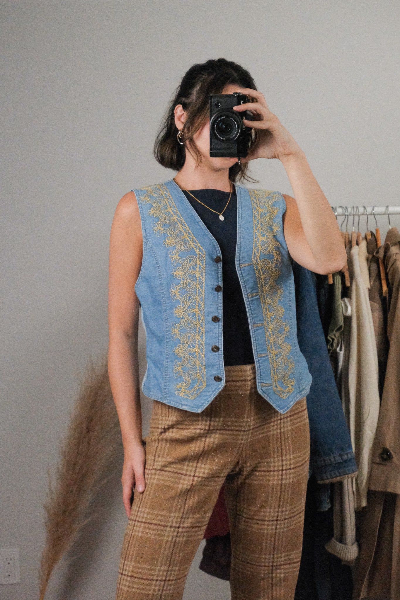 Vintage x Cotton Denim Embroidered Vest (M)