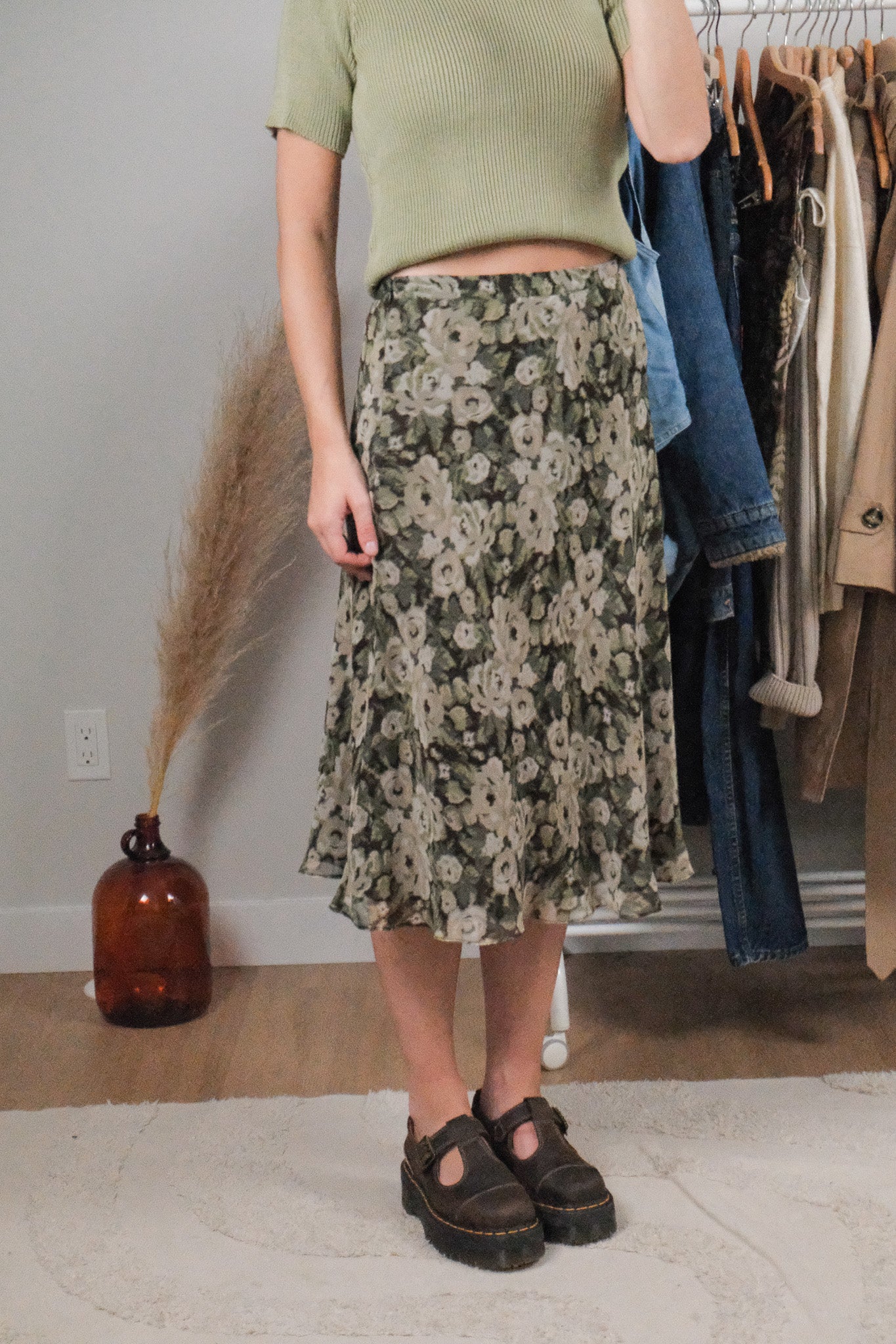 Vintage x Silk Patterned Midi Skirt (4)
