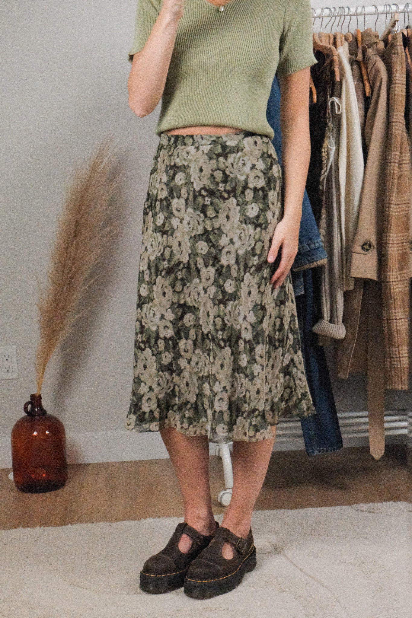 Vintage x Silk Patterned Midi Skirt (4)