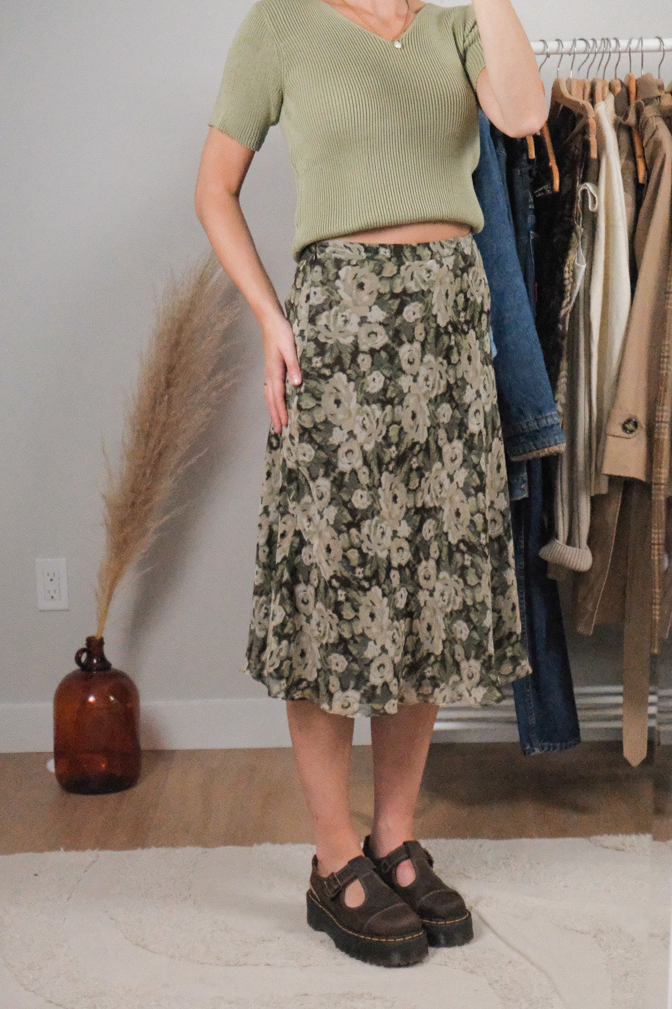Vintage x Silk Patterned Midi Skirt (4)