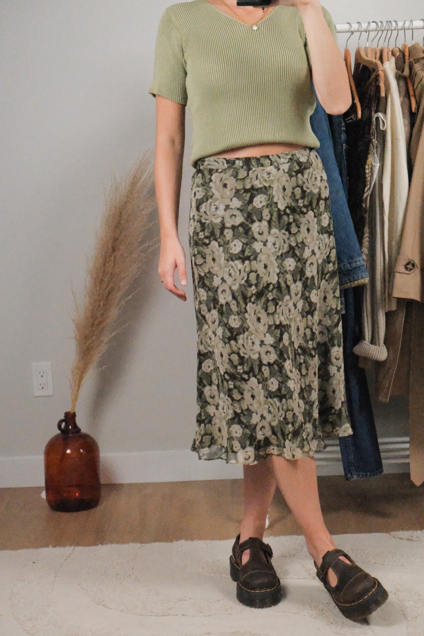 Vintage x Silk Patterned Midi Skirt (4)