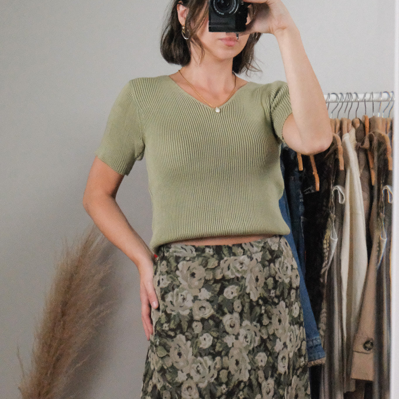 Vintage x Cotton Knit Short-Sleeve Top (L)