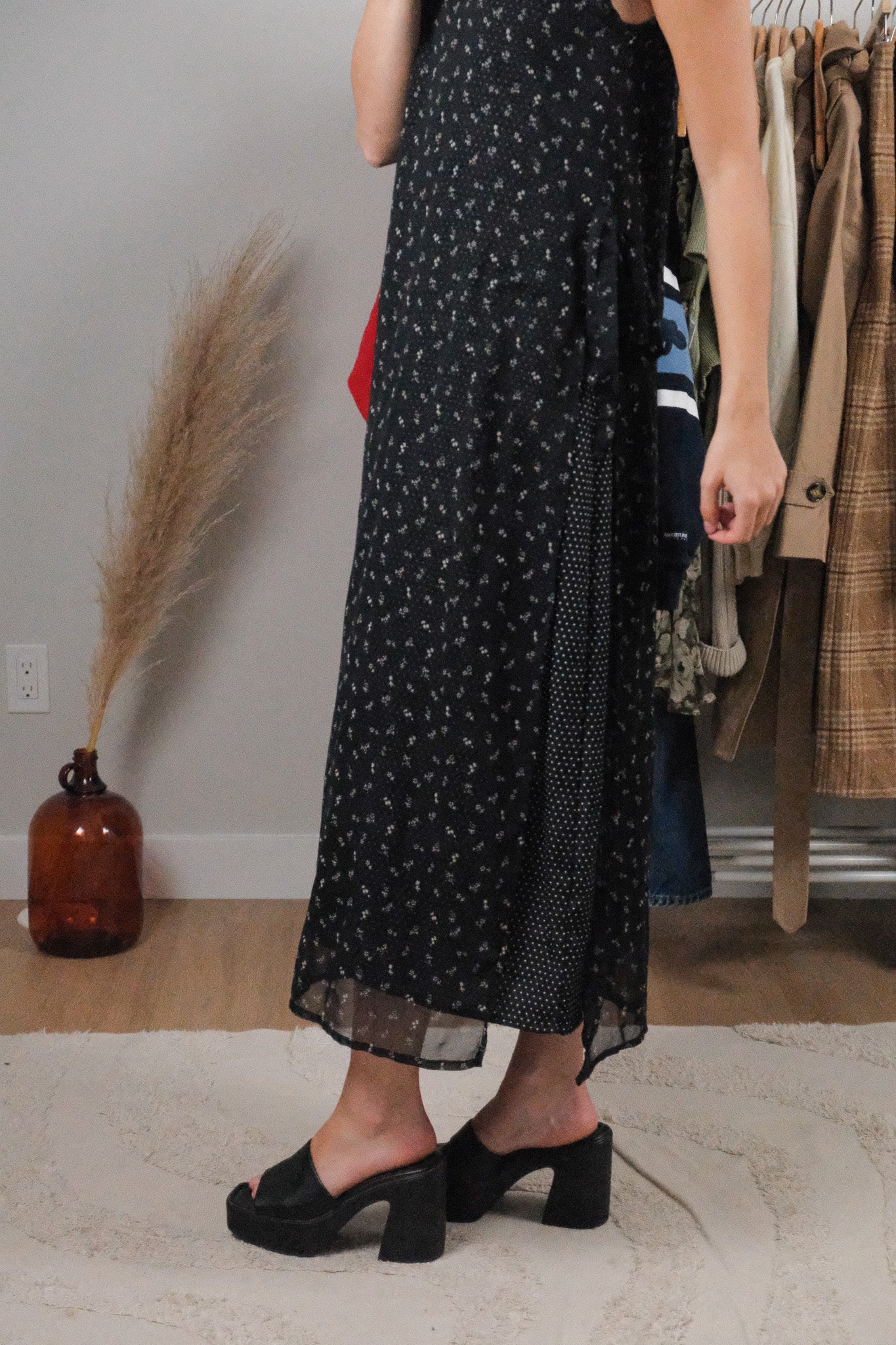 Vintage x Floral & Polka Dot Mesh Side Tie Dress (S)
