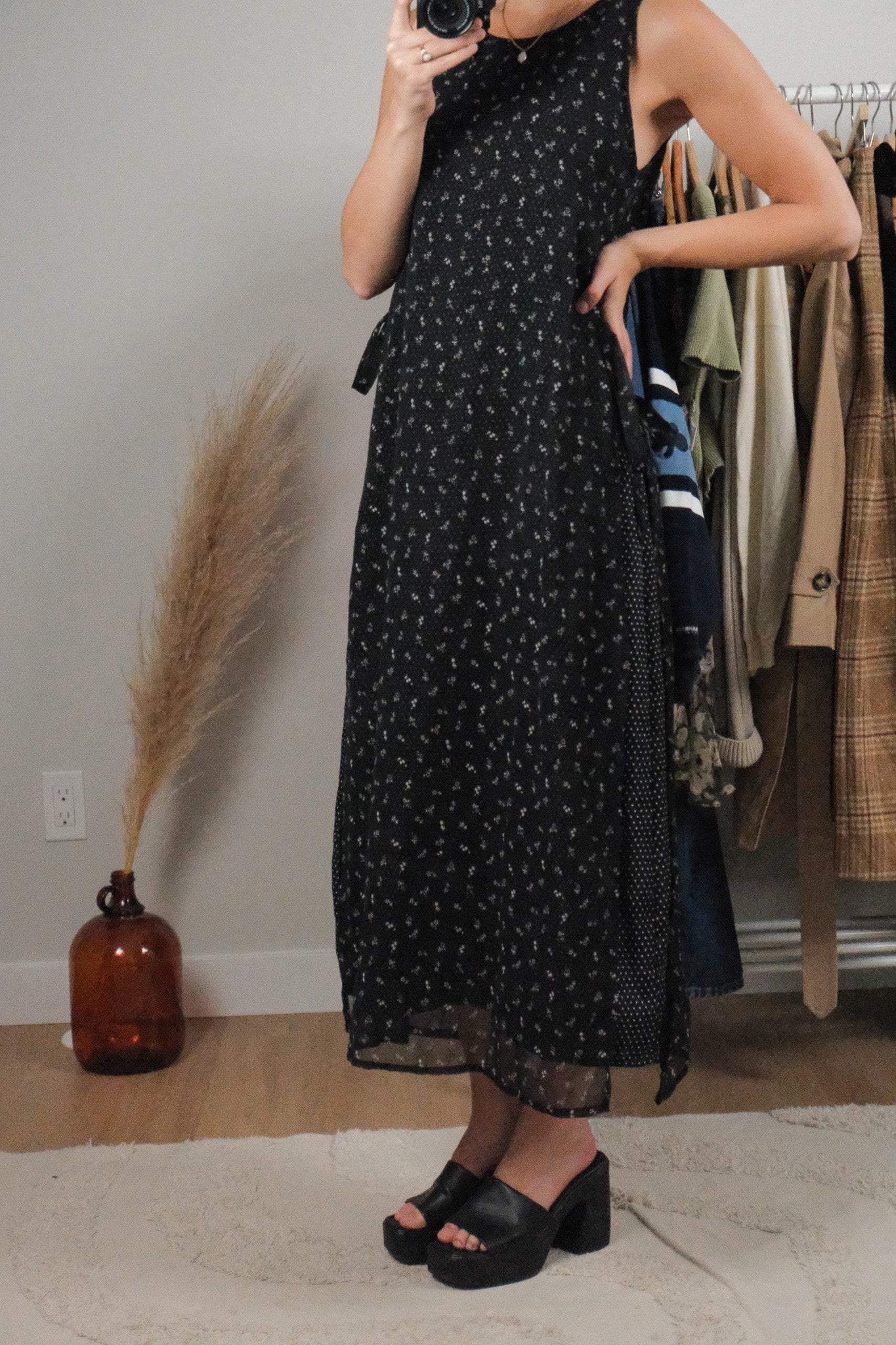 Vintage x Floral & Polka Dot Mesh Side Tie Dress (S)