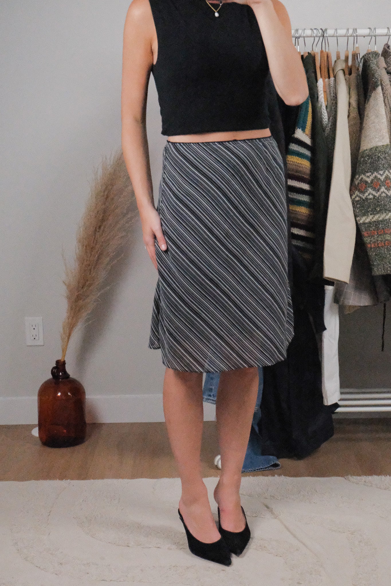 Vintage x Mesh Striped Midi Skirt (6)