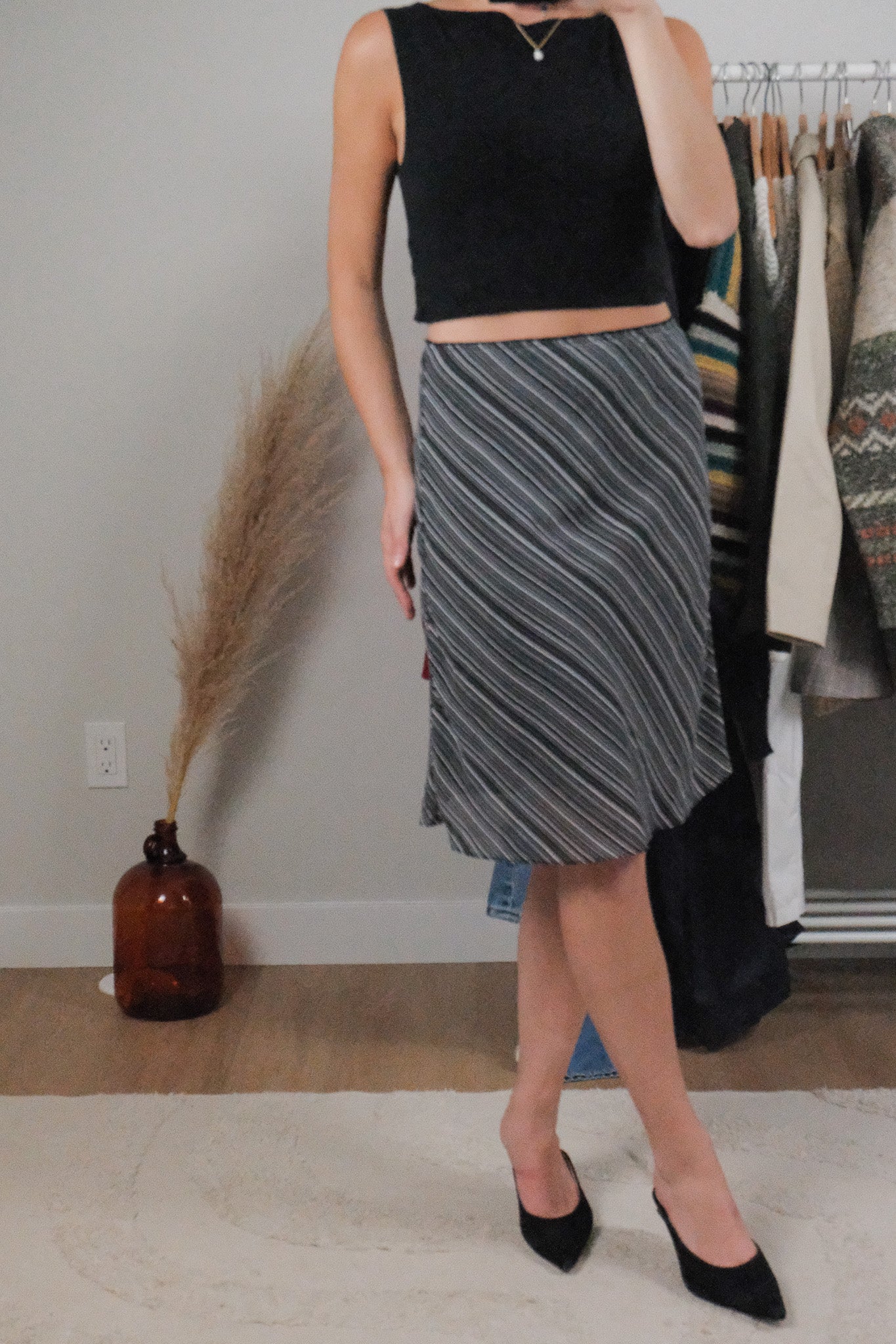Vintage x Mesh Striped Midi Skirt (6)