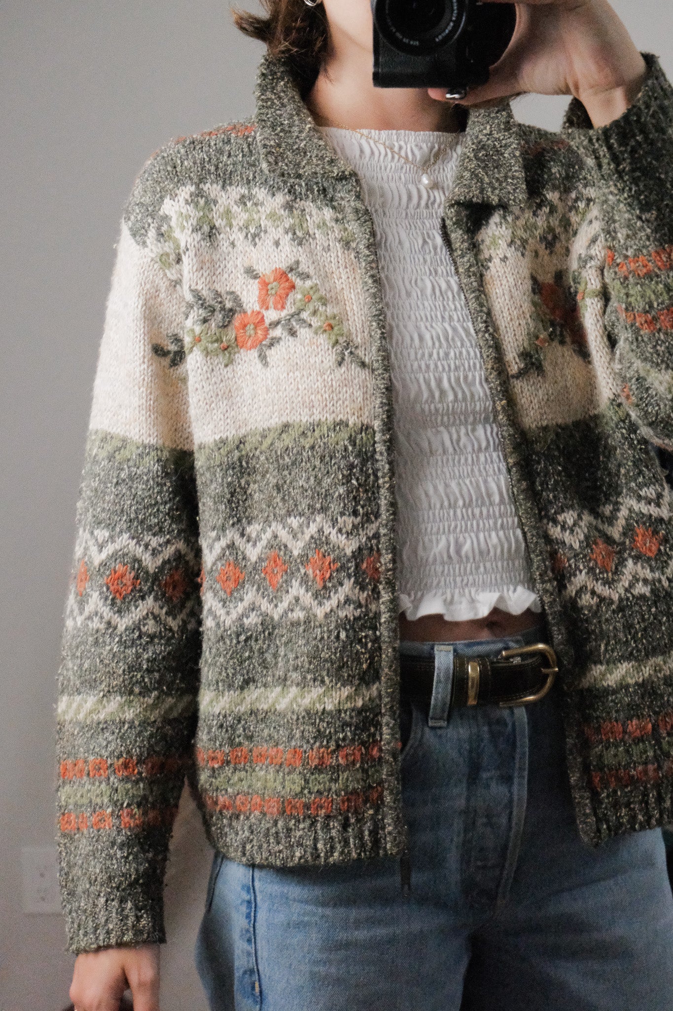 Vintage x Wool Blend Embroidered Zip Up (S)