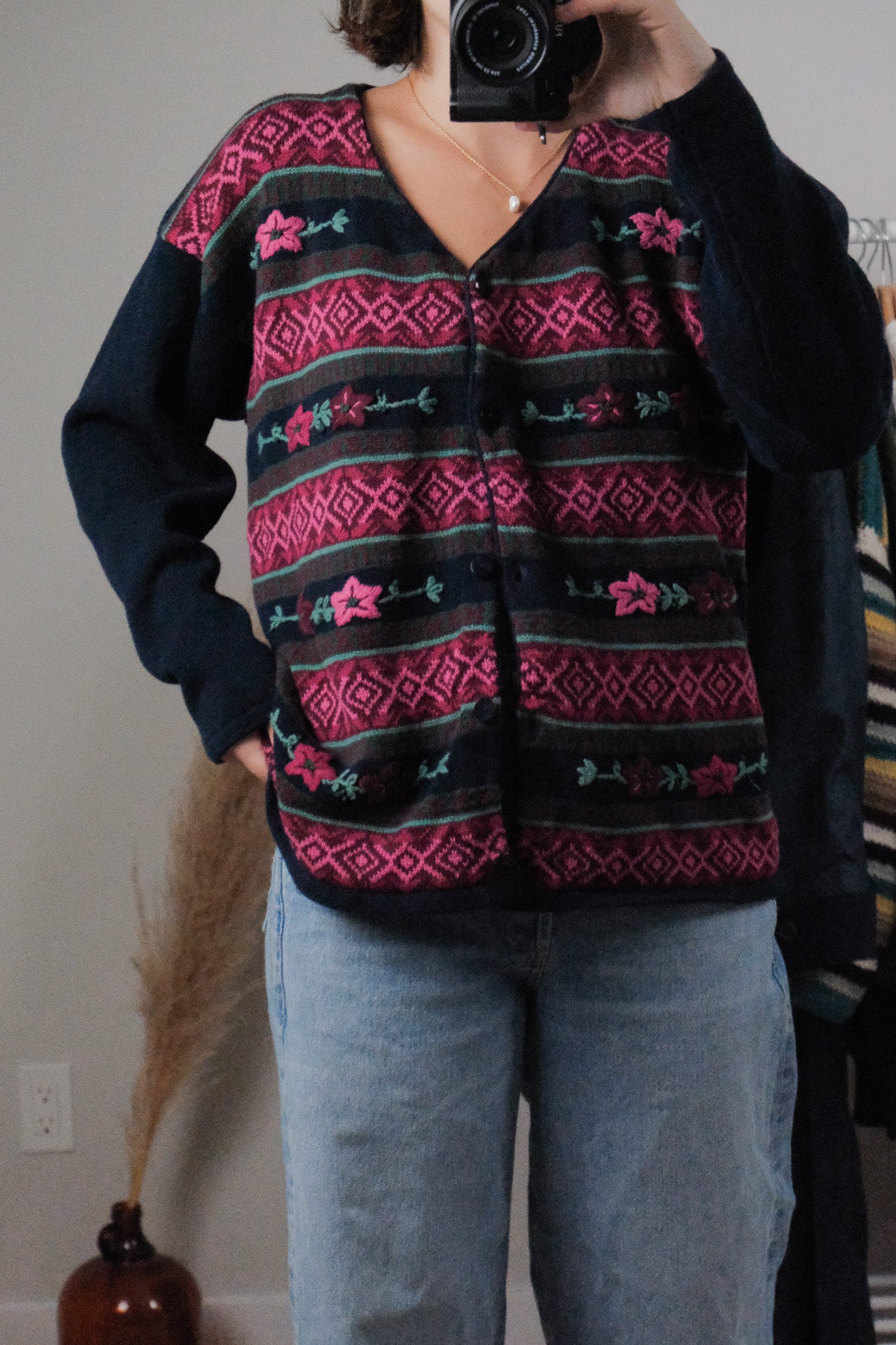 Vintage x Cotton Embroidered Cardigan (M)