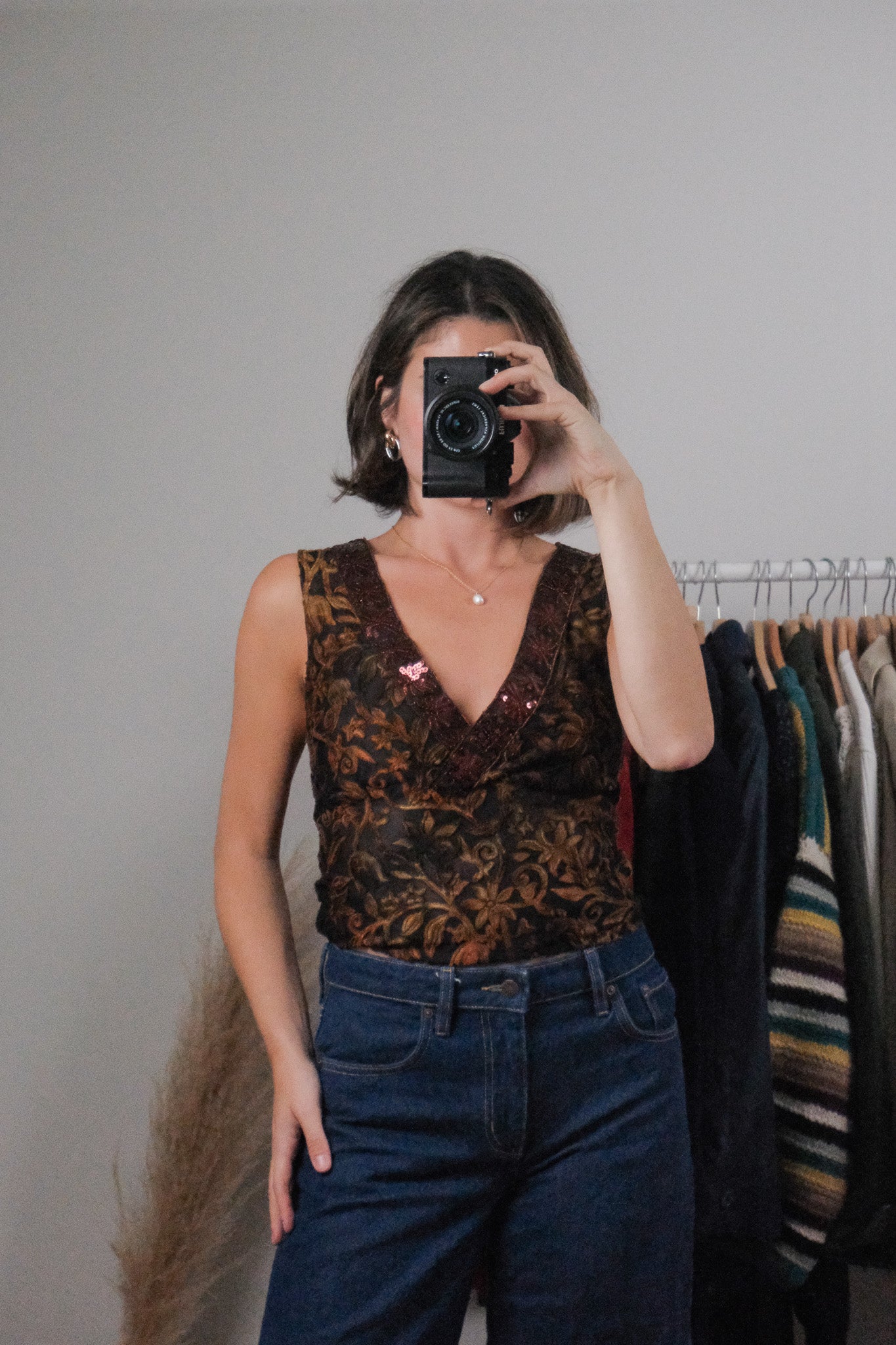 Made in USA x Vintage x Mesh/Velvet/Sequins Tank (M)