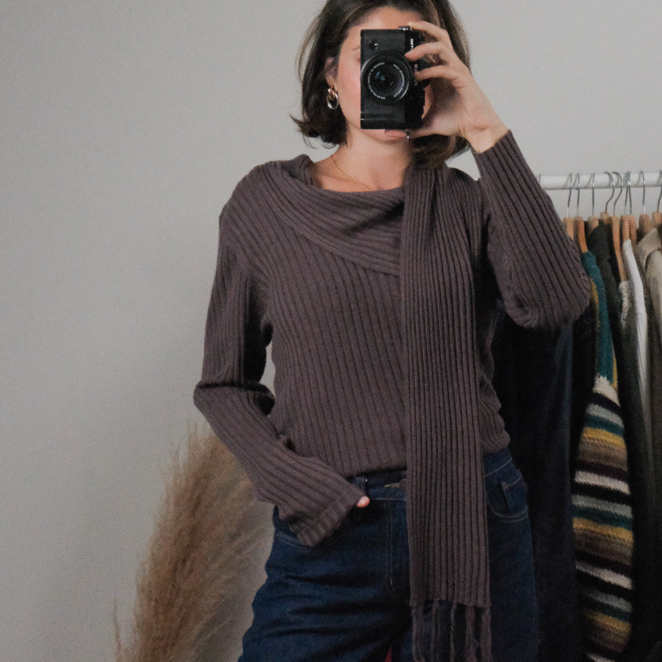 Vintage x Wool Blend Sweater With Attached Scarf (L)