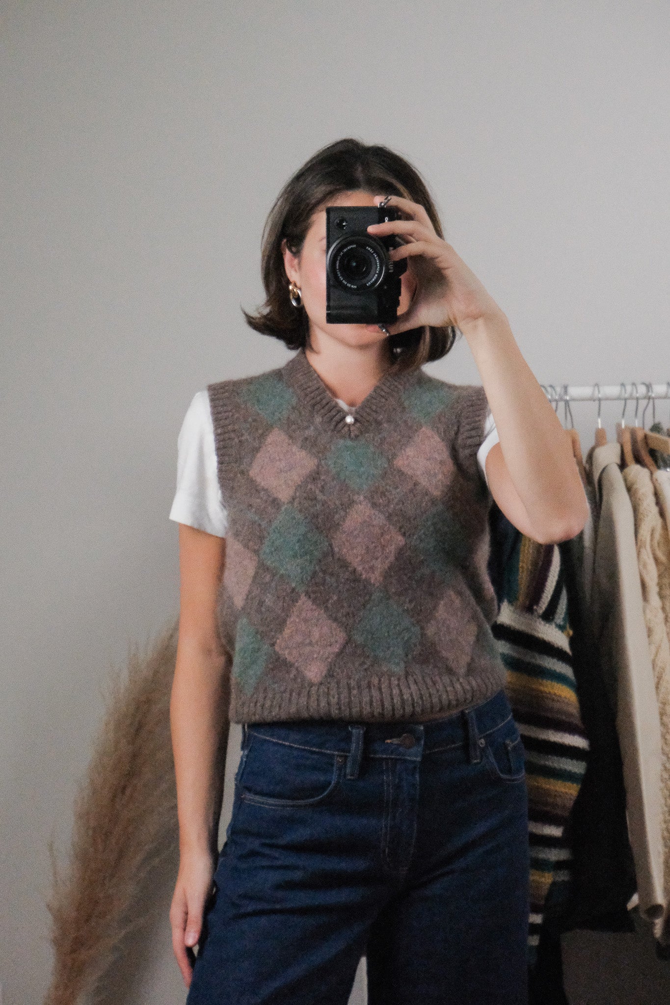 Vintage x Wool Blend Argyle Sweater Vest (S)