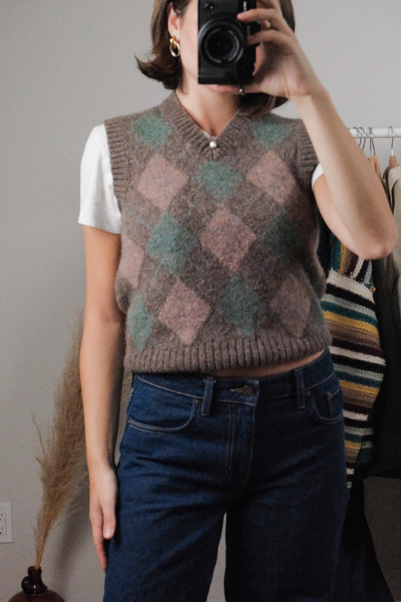 Vintage x Wool Blend Argyle Sweater Vest (S)
