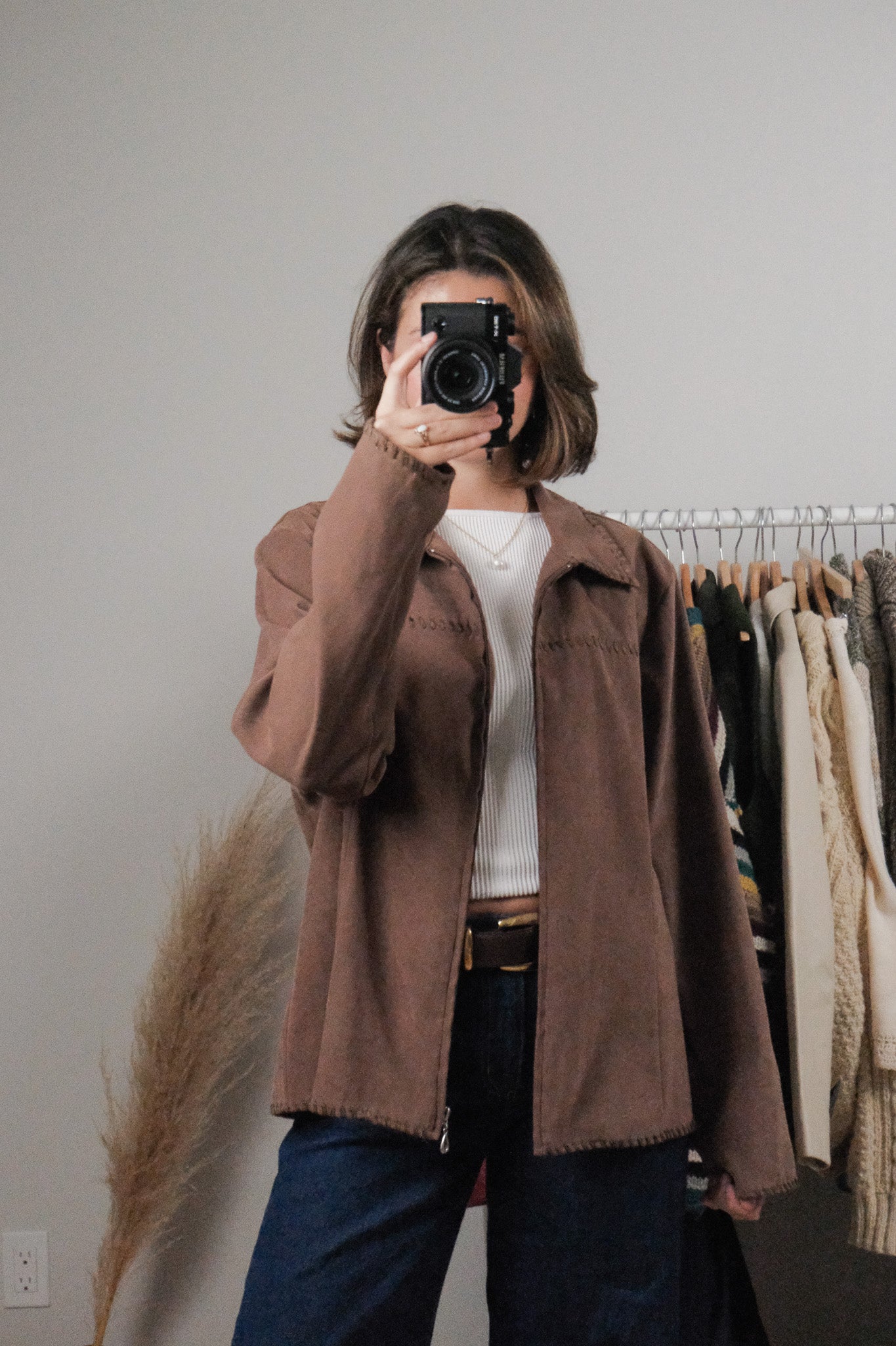 Vintage x Faux Suede With Stitching Trim (L)