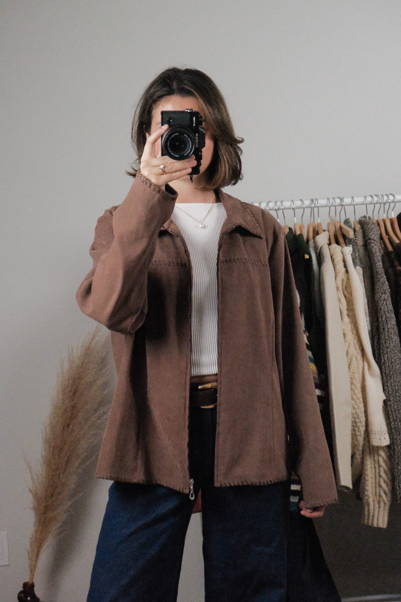 Vintage x Faux Suede With Stitching Trim (L)