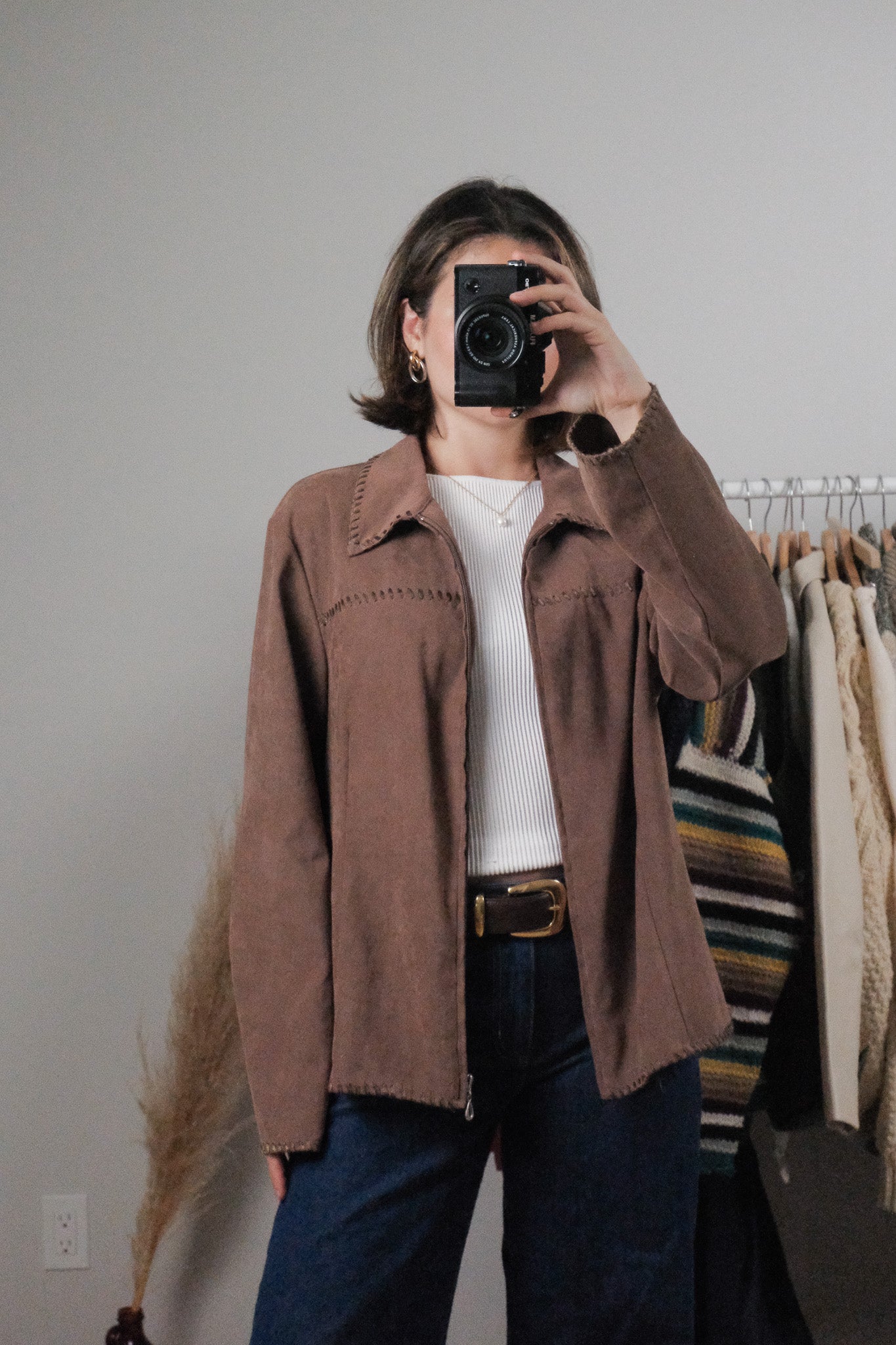 Vintage x Faux Suede With Stitching Trim (L)