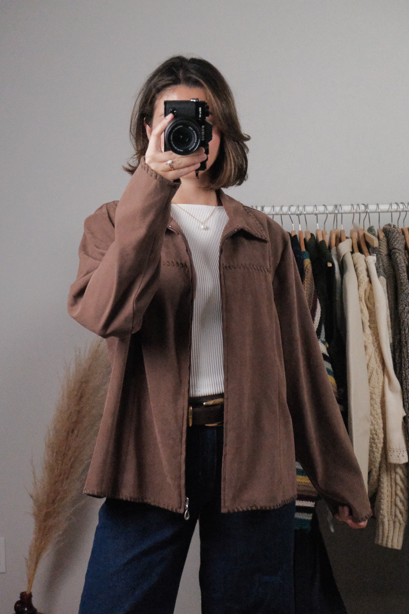 Vintage x Faux Suede With Stitching Trim (L)