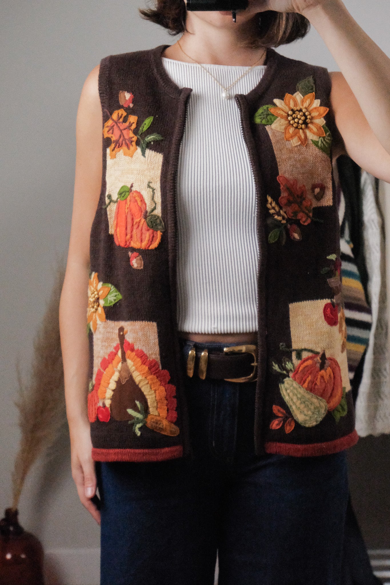 Vintage x Embroidered Beaded Fall Vest (M)