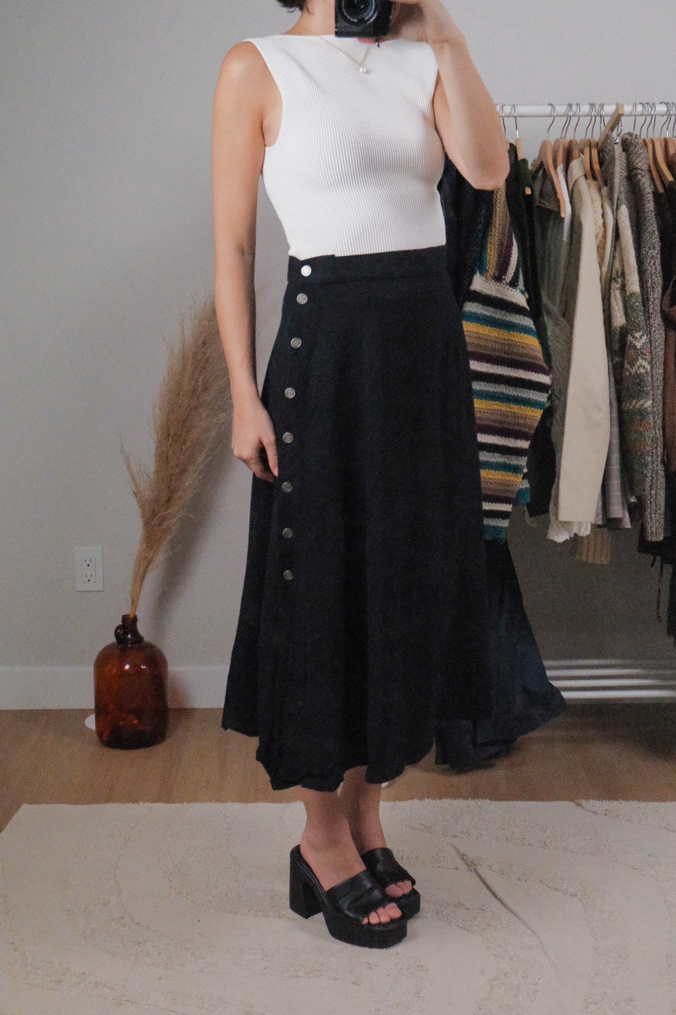 Vintage x Side Button Midi Skirt (6/8)
