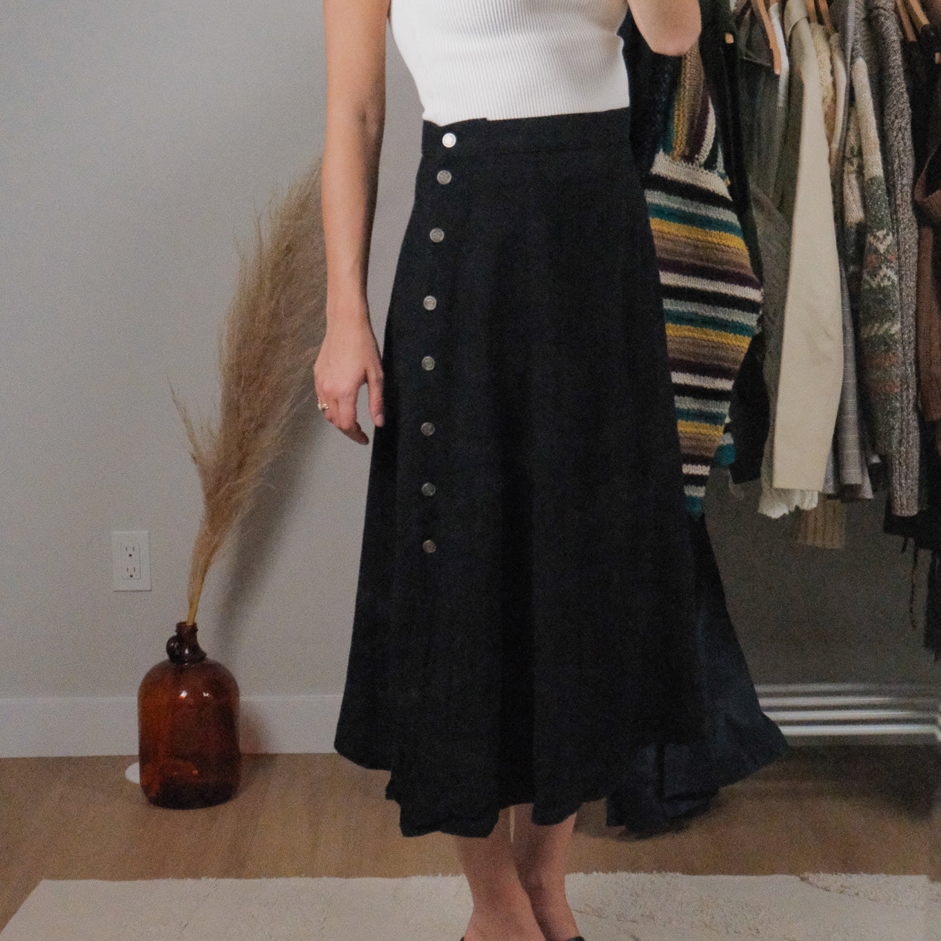 Vintage x Side Button Midi Skirt (6/8)