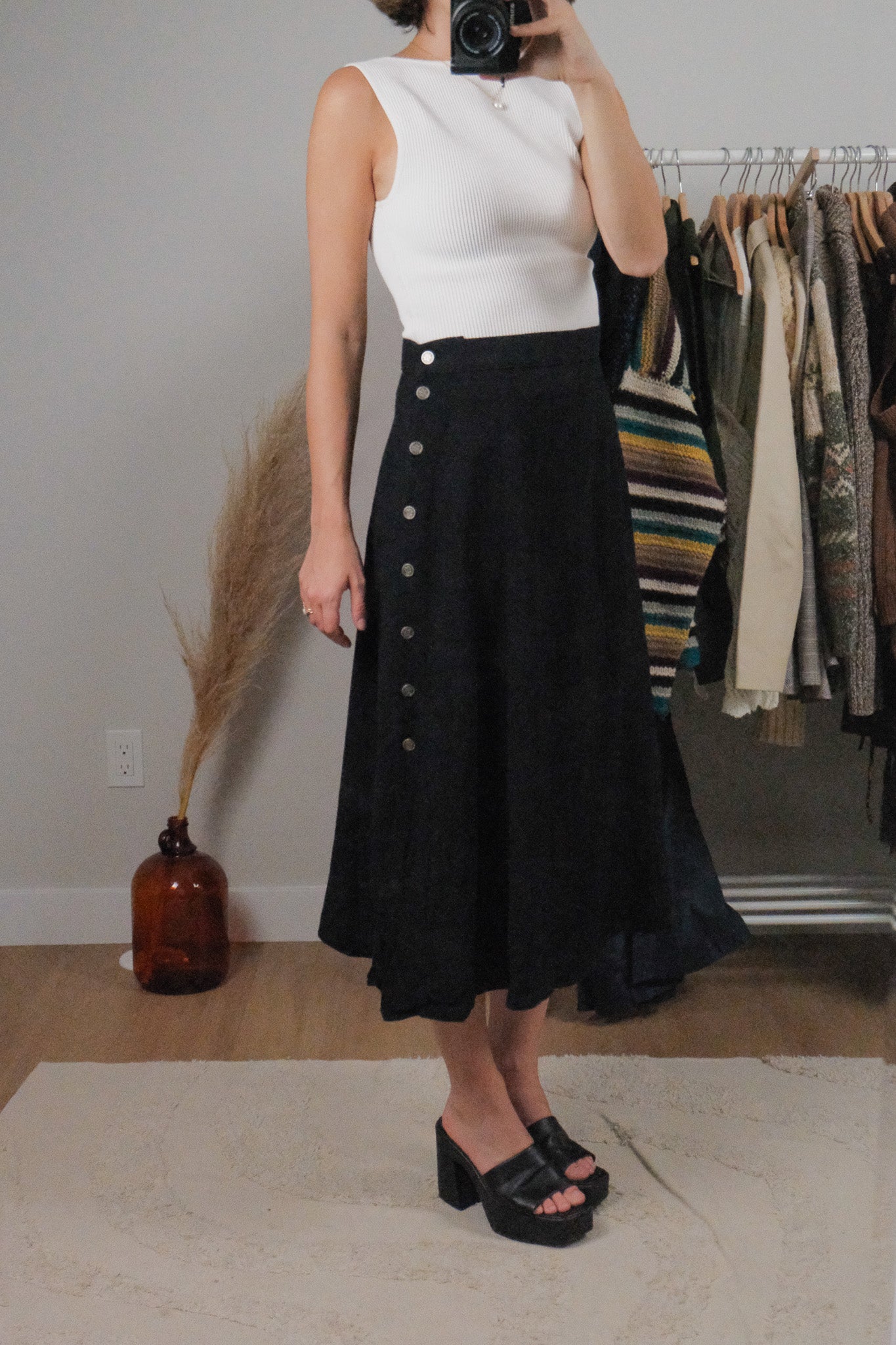 Vintage x Side Button Midi Skirt (6/8)