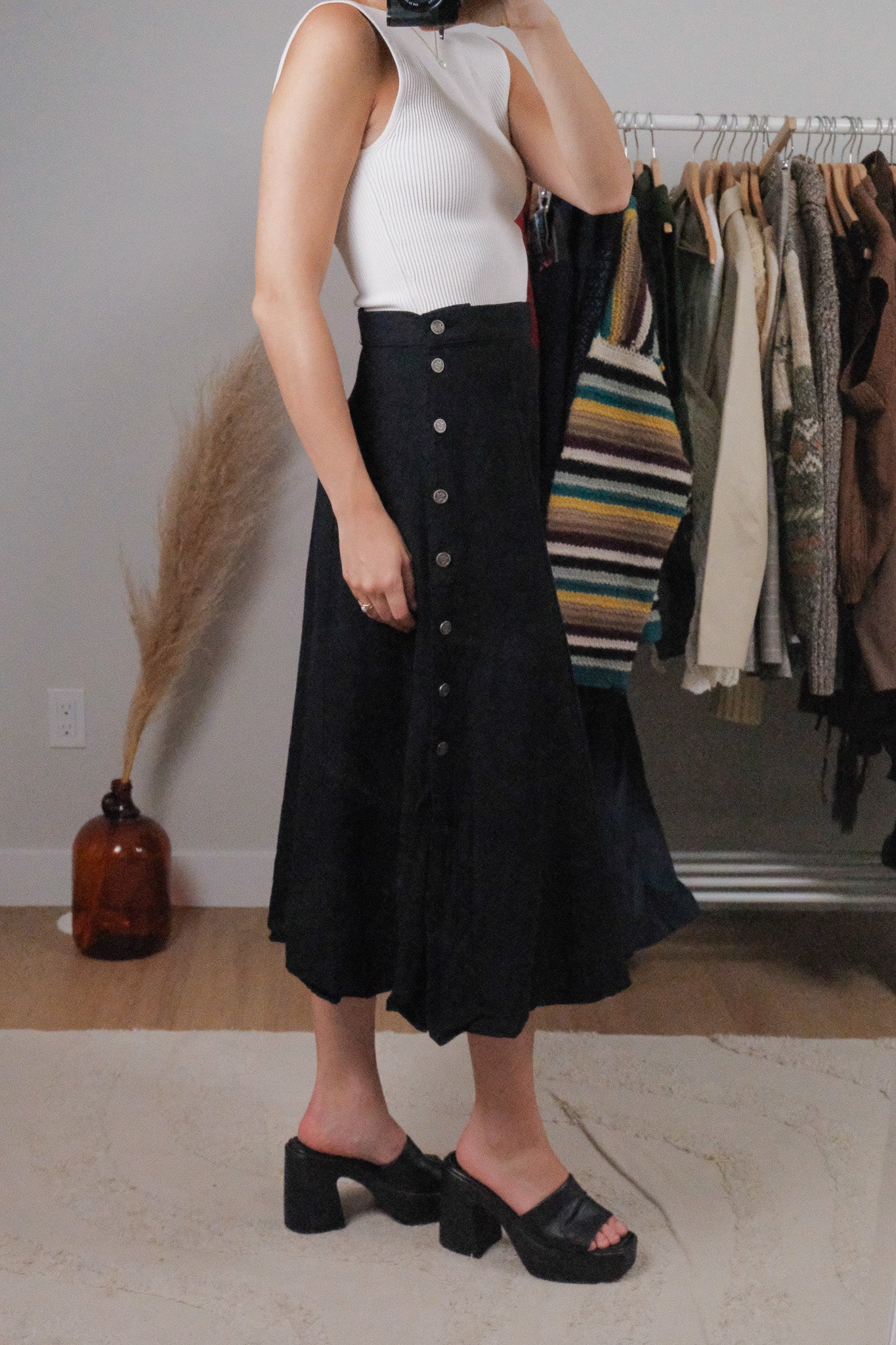 Vintage x Side Button Midi Skirt (6/8)