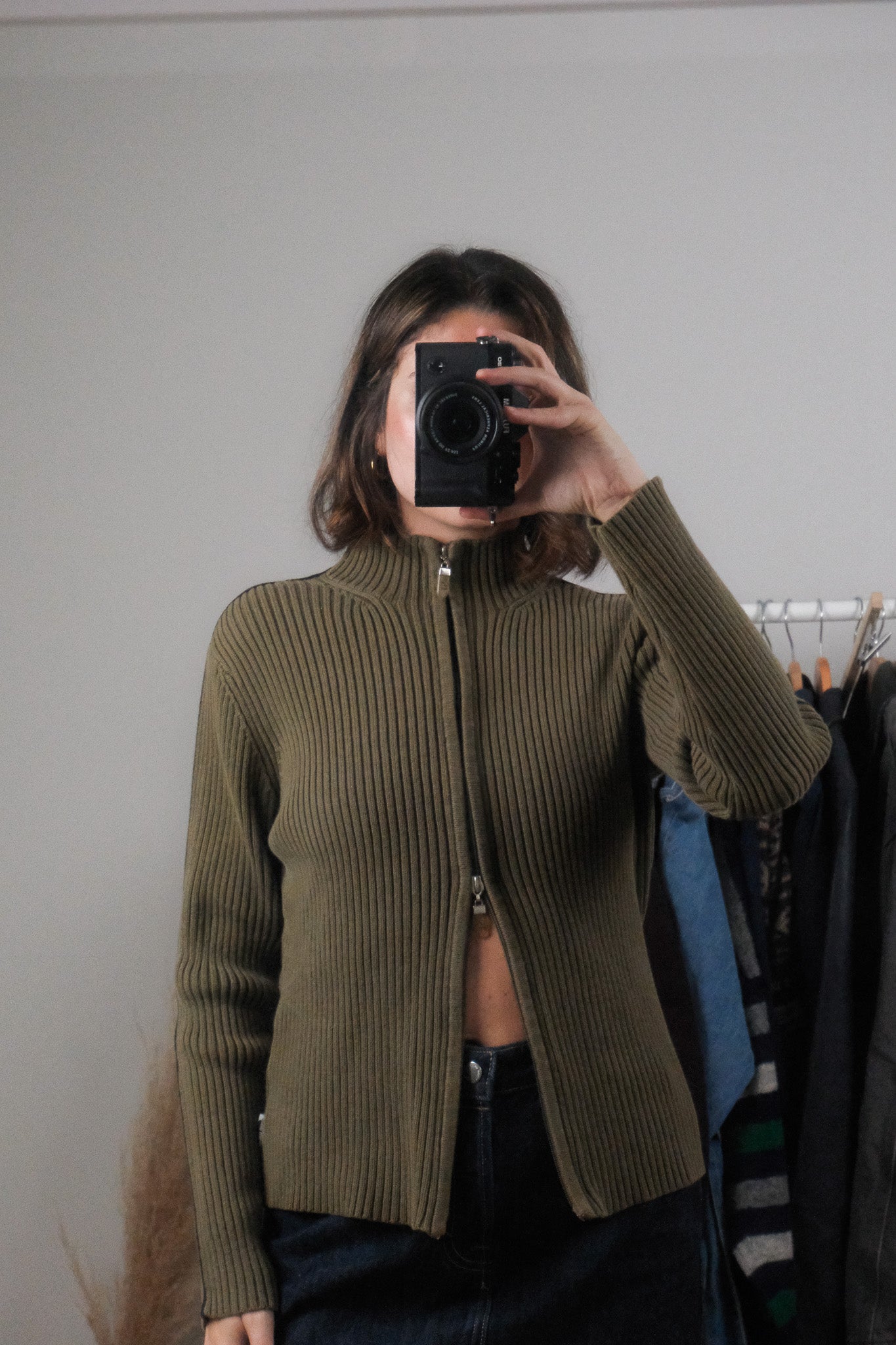 Vintage x Striped Cotton Double Zipper Knit (L)