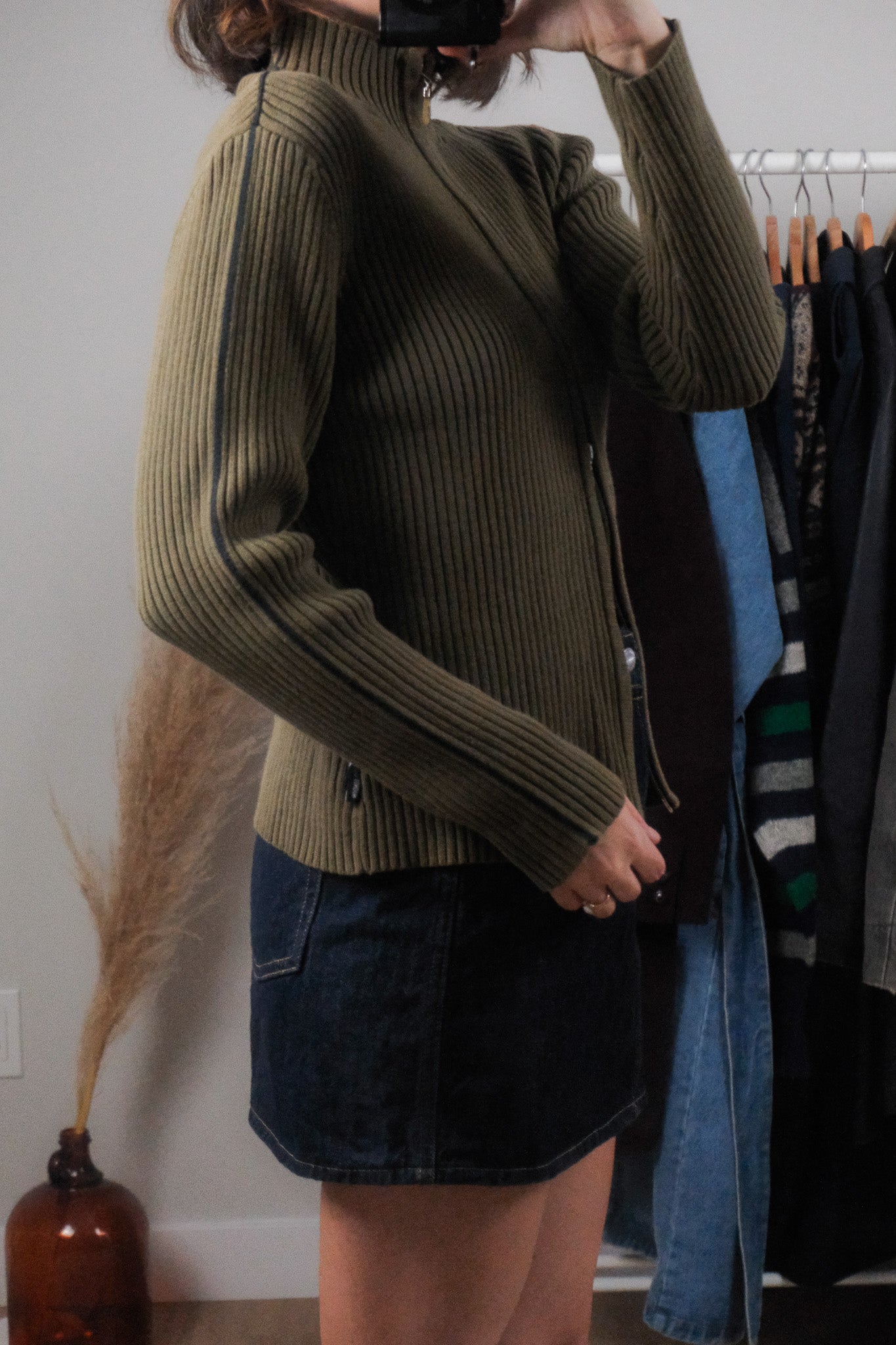 Vintage x Striped Cotton Double Zipper Knit (L)