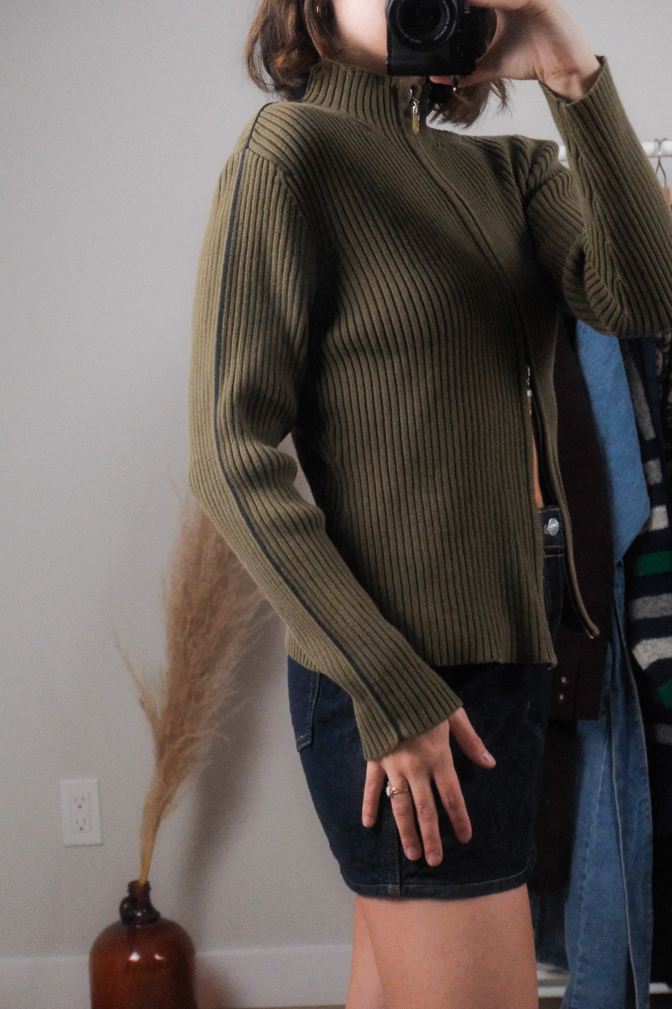 Vintage x Striped Cotton Double Zipper Knit (L)