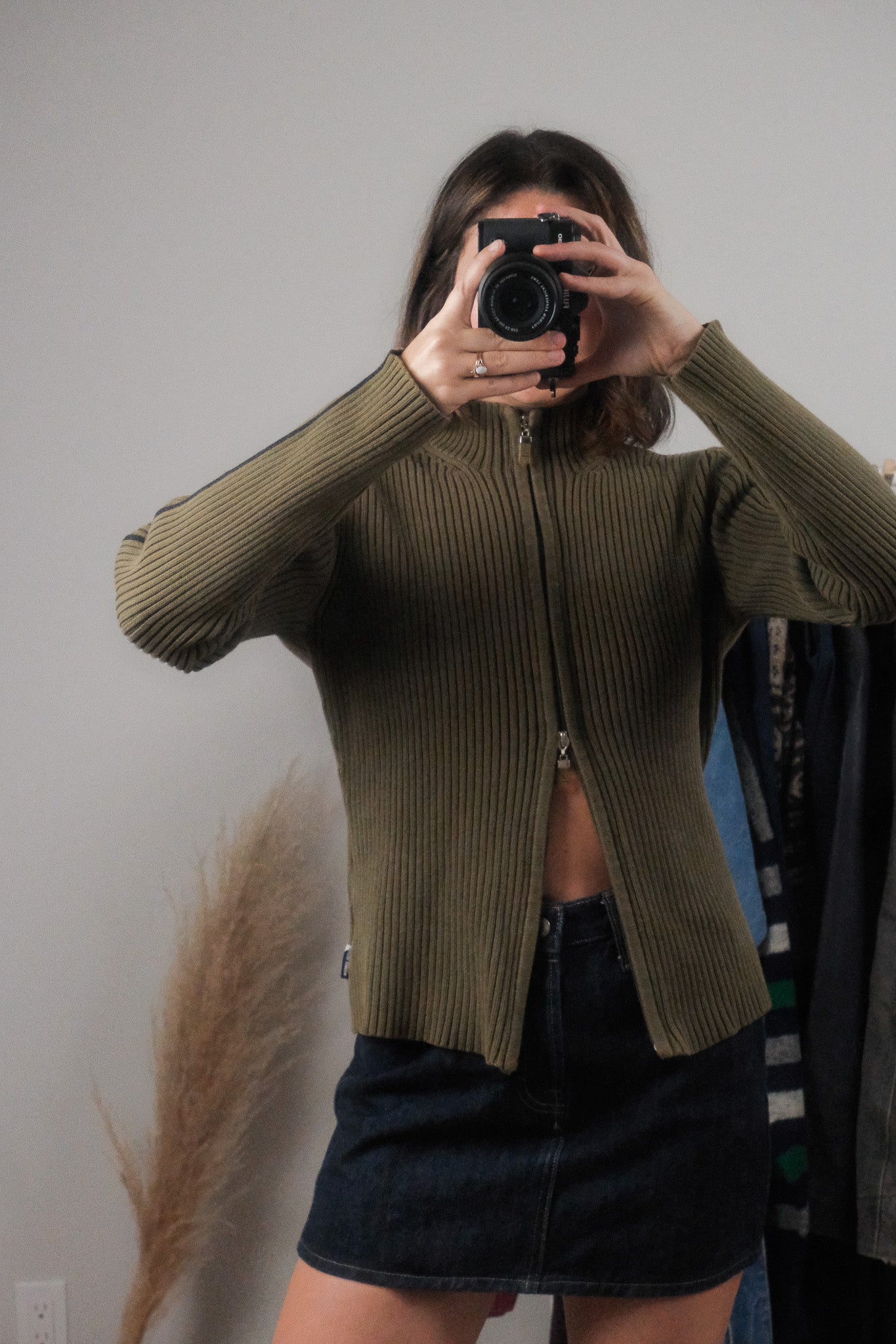 Vintage x Striped Cotton Double Zipper Knit (L)