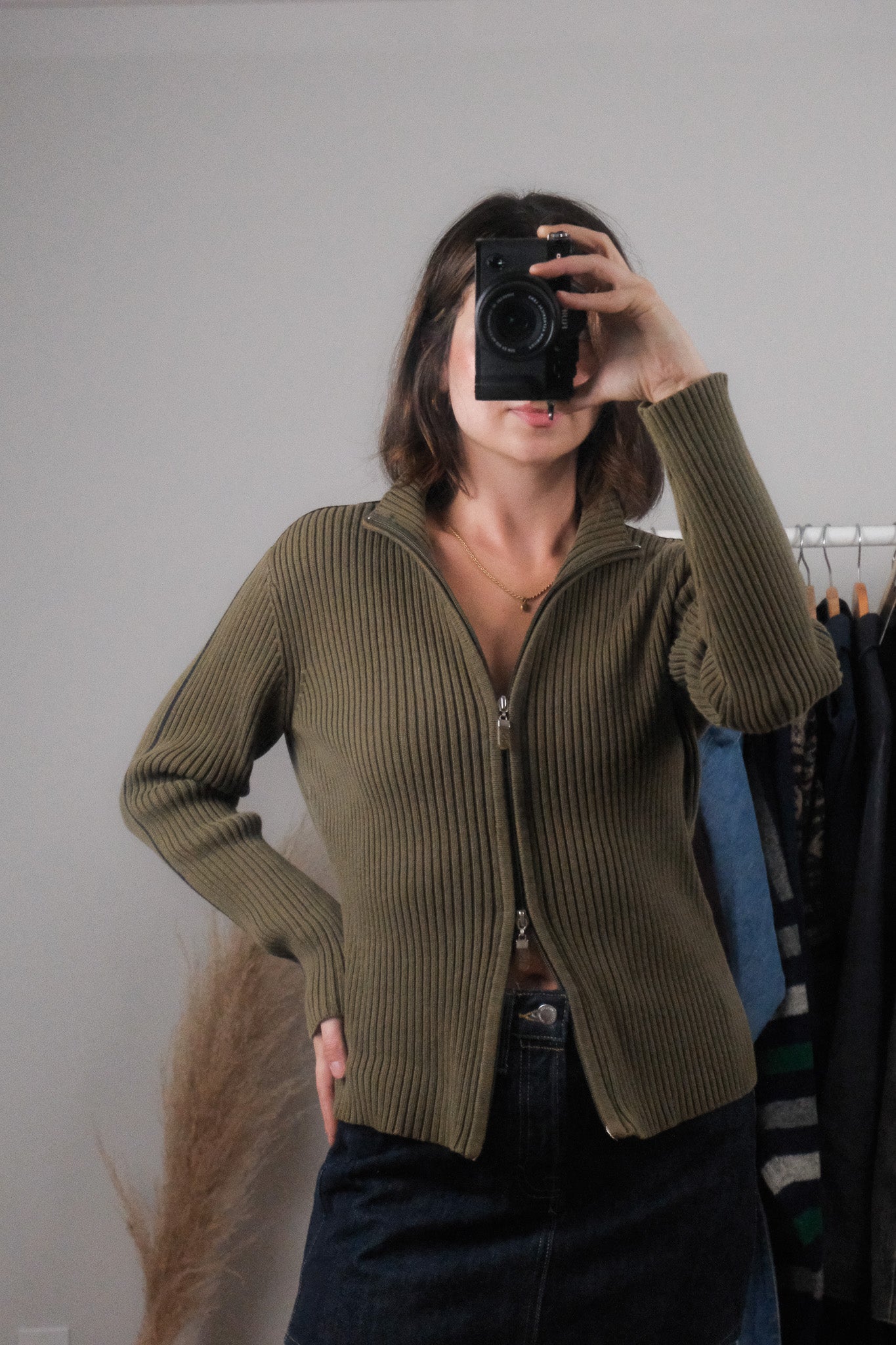 Vintage x Striped Cotton Double Zipper Knit (L)