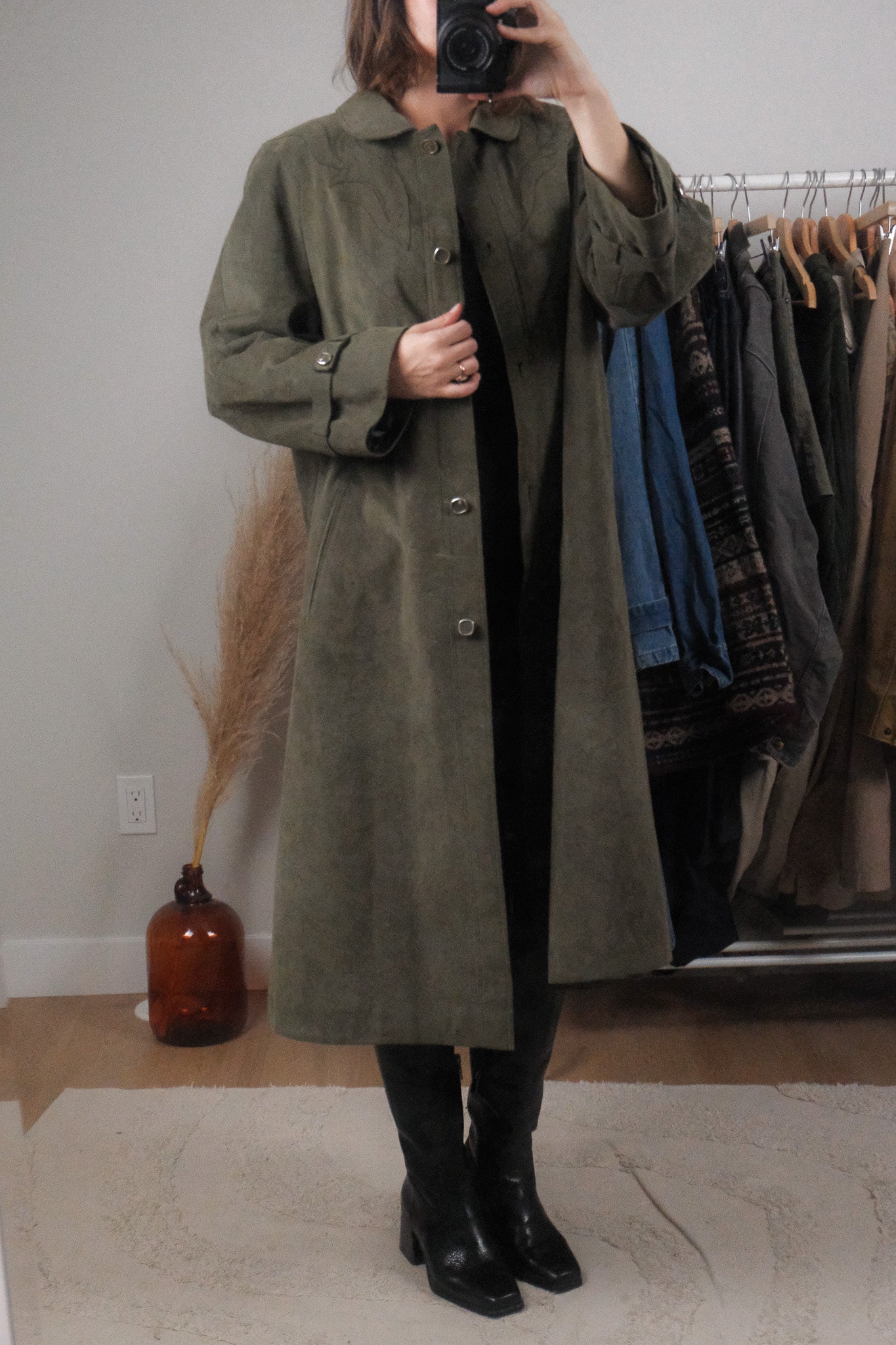 Vintage x Lined Faux Suede Embroidered Coat (L)