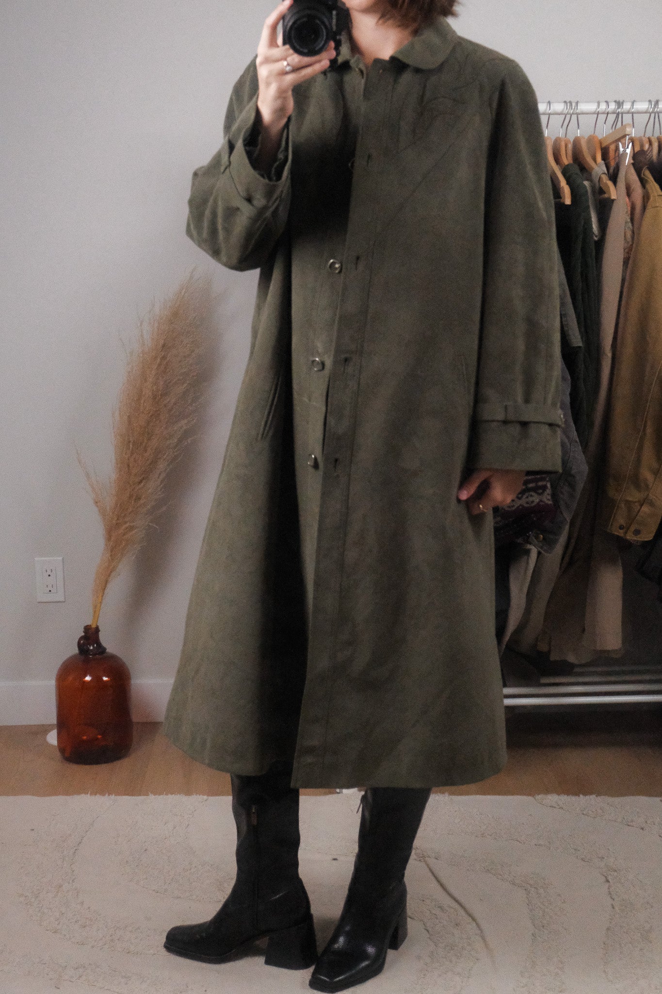 Vintage x Lined Faux Suede Embroidered Coat (L)