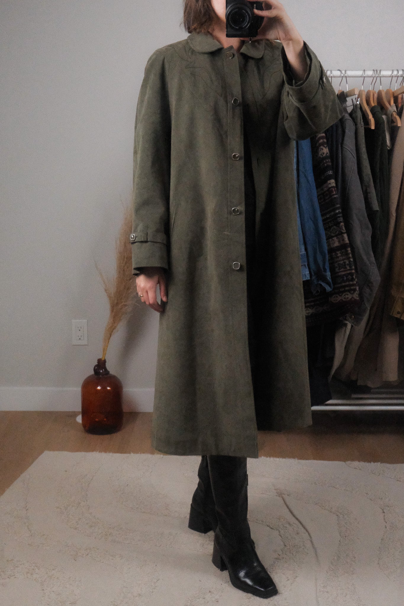 Vintage x Lined Faux Suede Embroidered Coat (L)